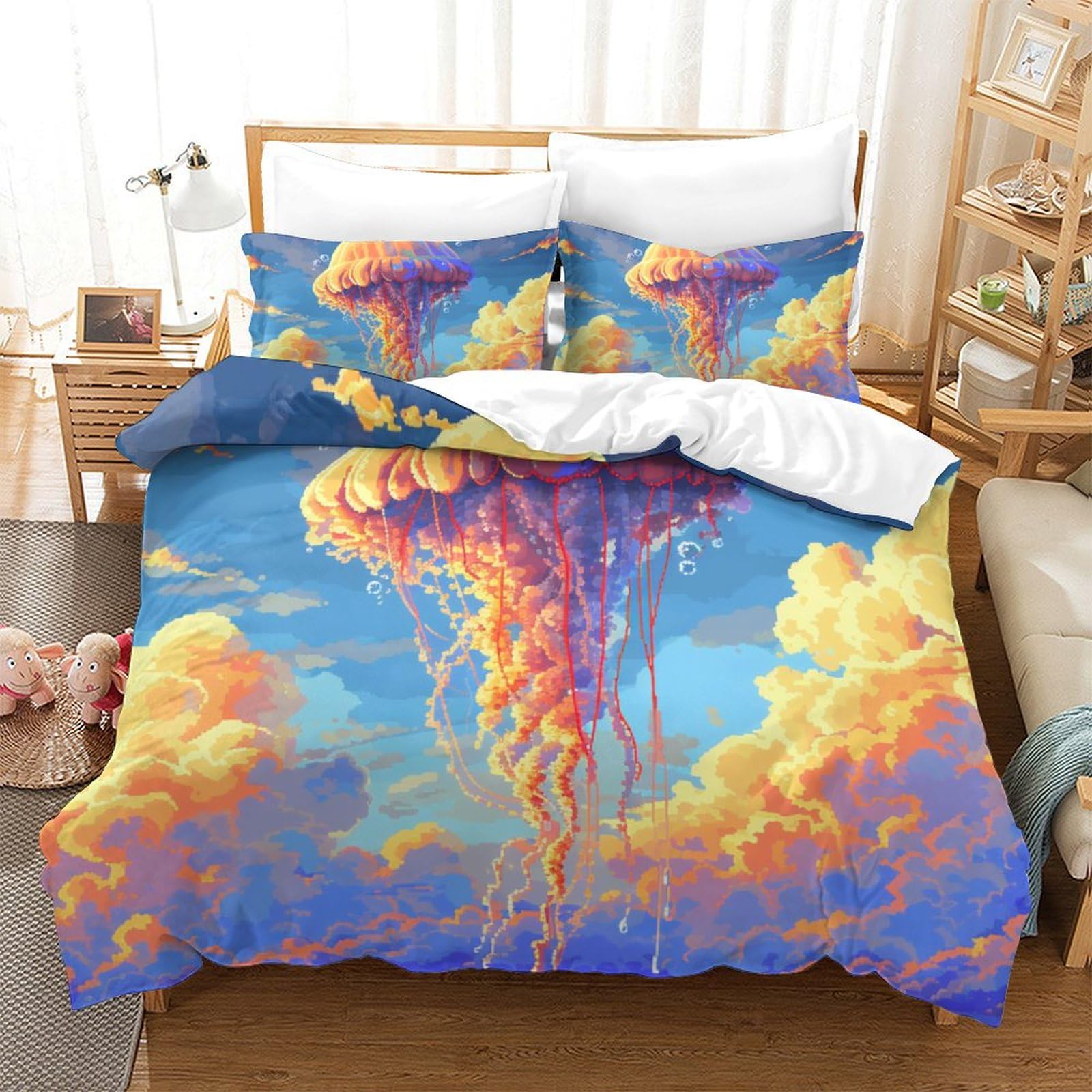 Parure de lit méduses en microfibres 260x220 cm avec housse et taies