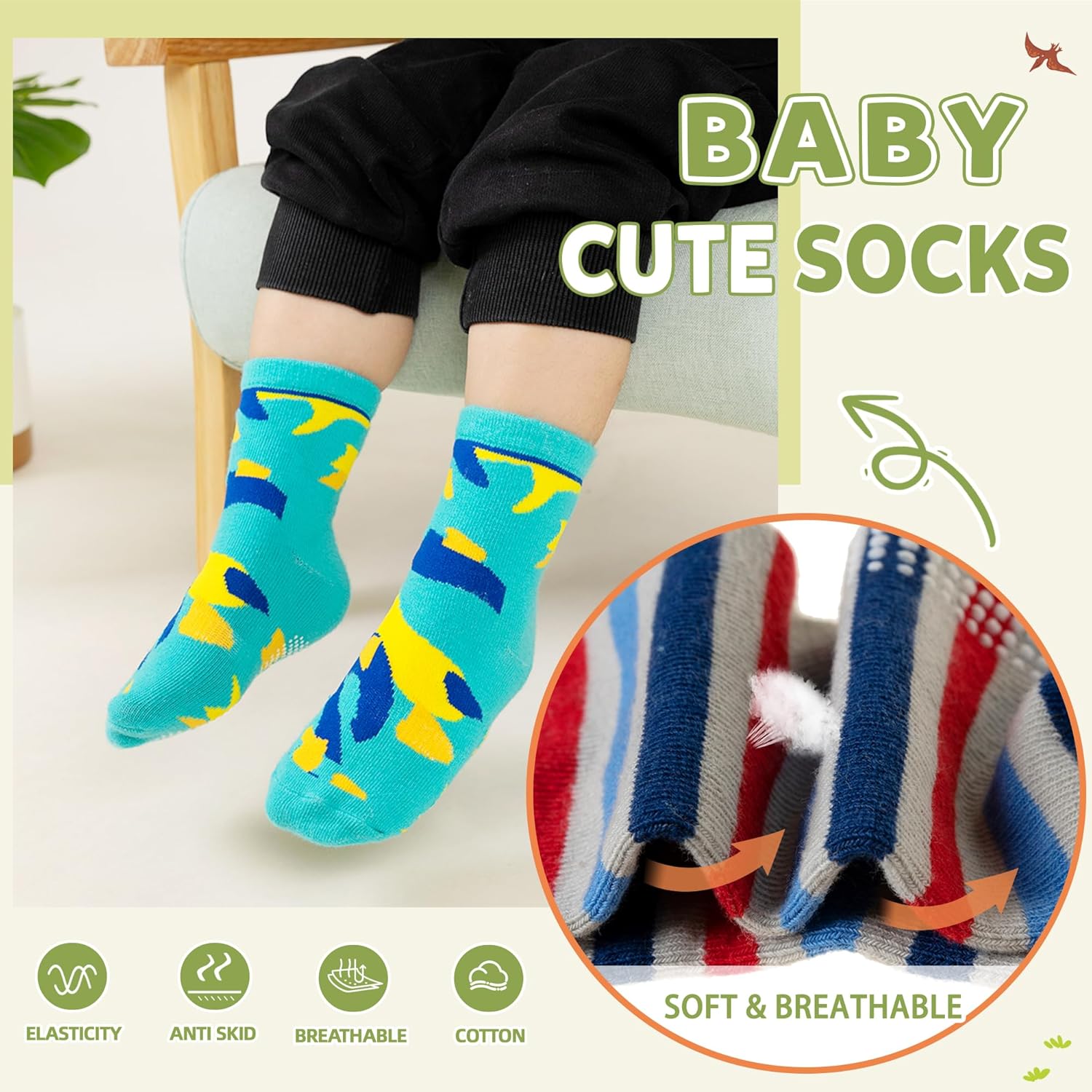 Toddler Non Slip Grips Socks Kids Anti Skid Baby Boys Girls Cotton Crew Socks 12 Pairs - Image 2