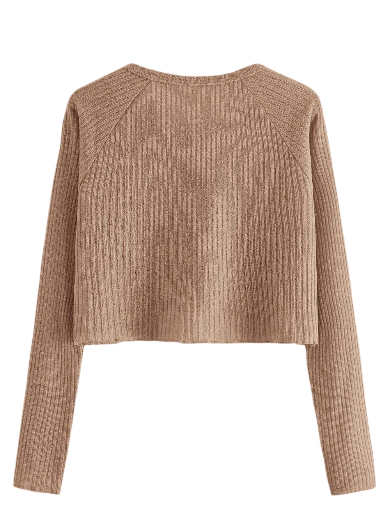 SweatyRocks Women's Casual Solid Ribbed Knit Raglan Long Sleeve Crop Top T Shirt