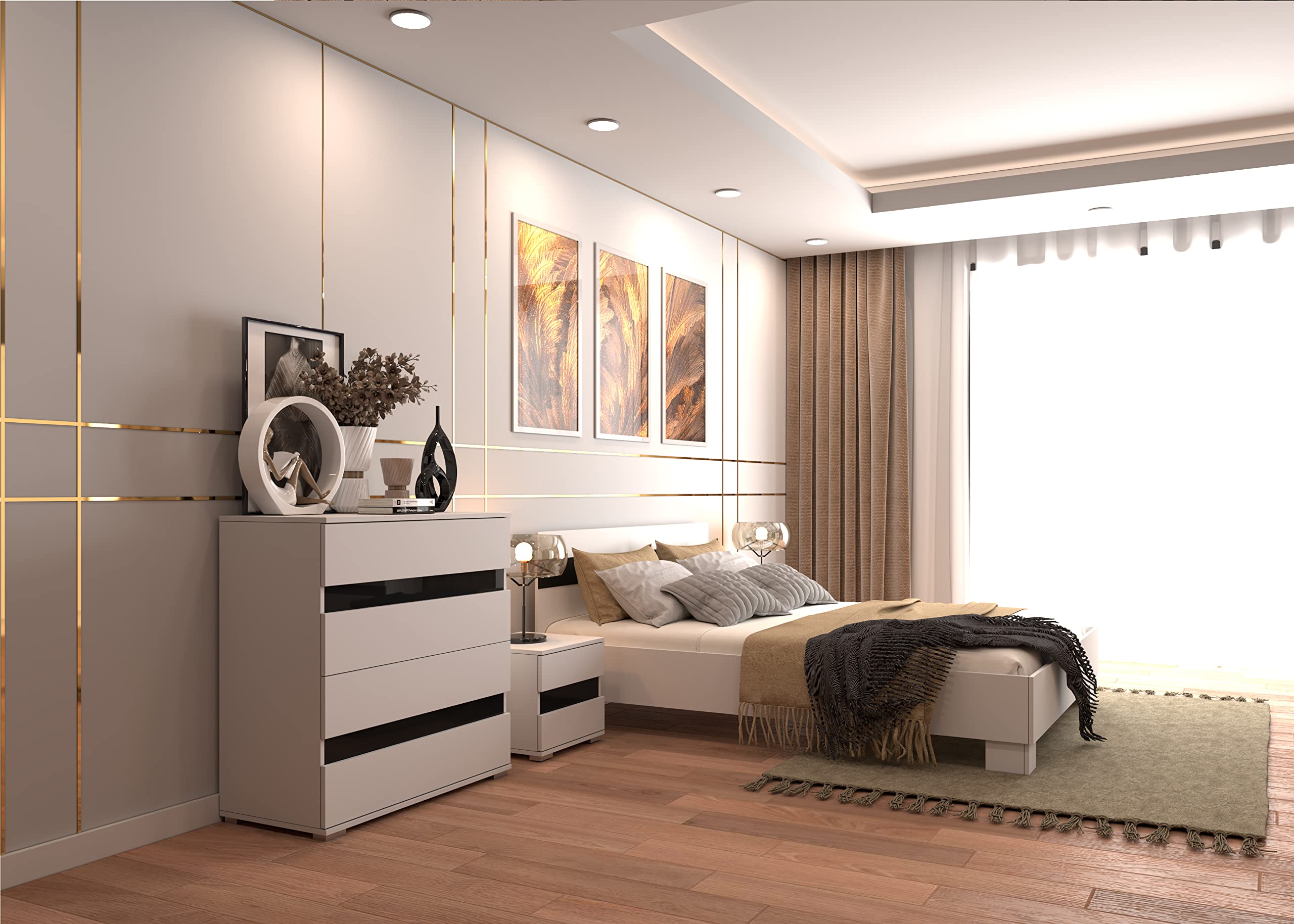 Fabryka Mebli Idźczak Schlafzimmer-Set Komplett Vista Lucca - weißer Kleiderschrank mit Spiegel und Kommode Innovativer - Innovativ, Stilvoll, Modern