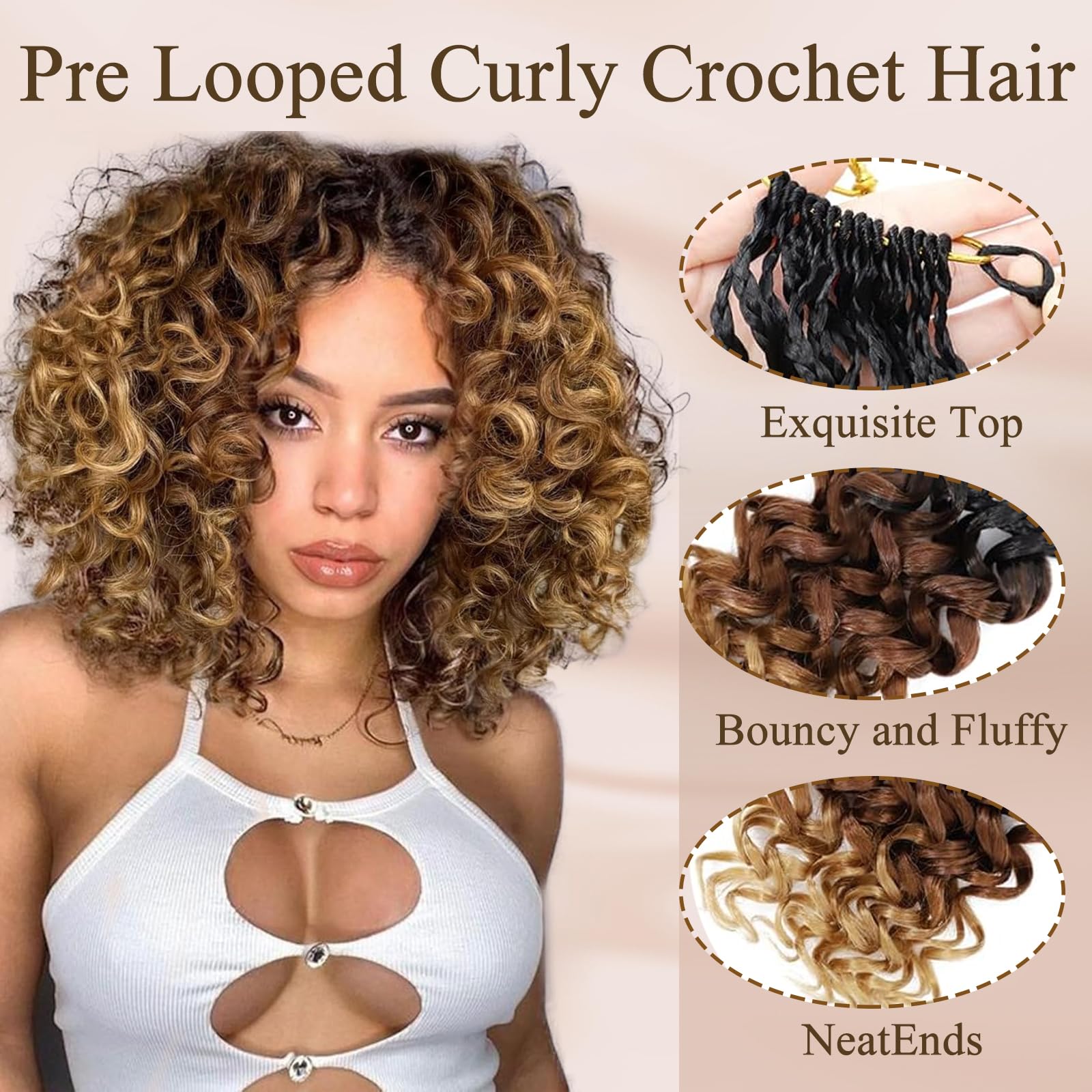 Herkeymidy GoGo Curl Crochet Hair 14 Inch 8 Packs Pre Looped Ocean Wave Crochet Hair Deep Twist Crochet Synthetic Braiding Hair for Women (1B/30/27 - Image 3