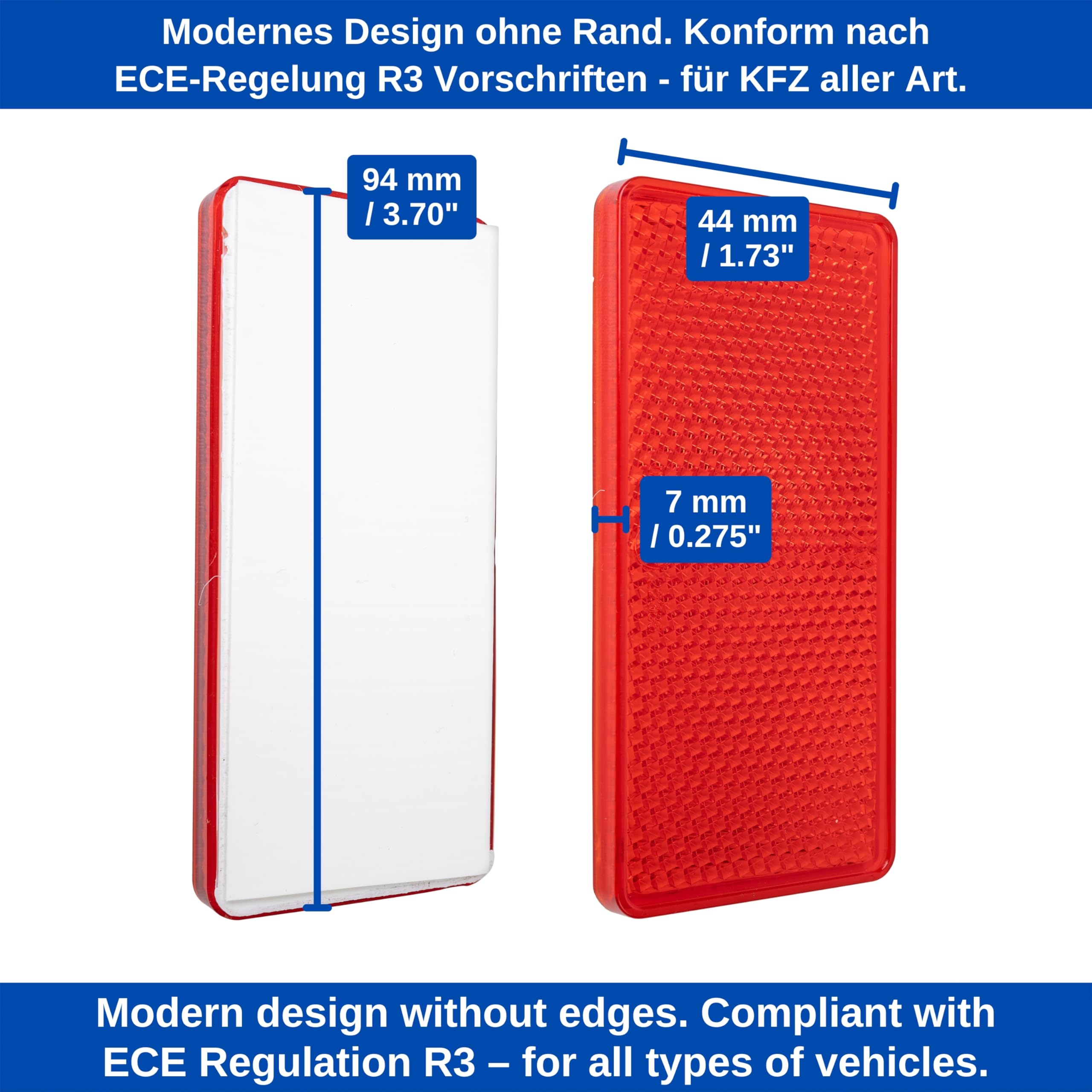 Reflectores para Pegar, 4 Uds, Rojo, 94 x 44 mm, Marca de E, Reflector de Seguridad Remolque, Caravana, Poste, Captafaro, Derecho e Izquierdo, Reflector de Remolque Estándar, Catadioptrico Rojo - 5