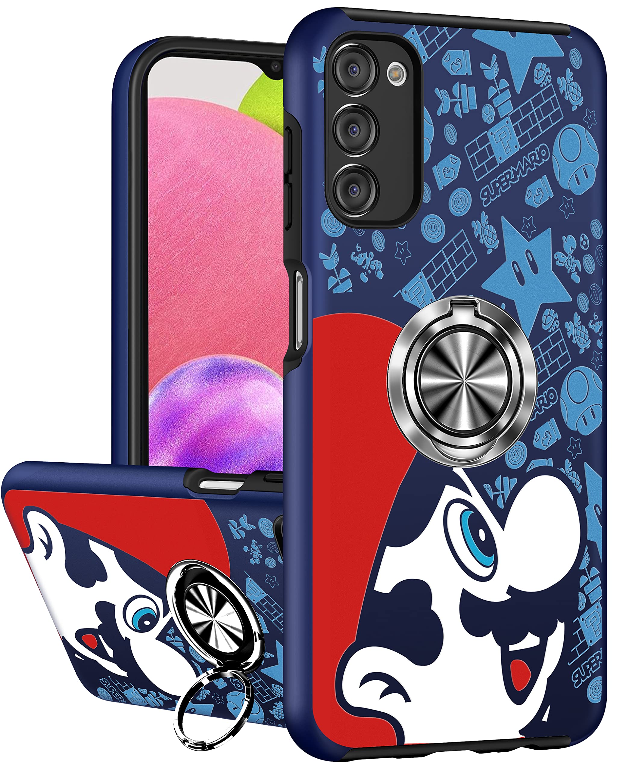 JoyleopCute Case for Samsung Galaxy A03S Cartoon Anime Print Phone Cover for Girls Kids Pretty Girly with Ring Holder Stand Magnetic Kickstand Military Grade for Galaxy A03S 6.5" Maro