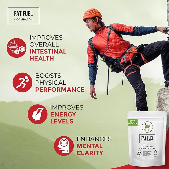 Fat Fuel Instant Keto Matcha Tea – a Complete Keto-Friendly Meal Replacement with MCT Oil, Coconut Oil, and Grass Fed Butter – Zero Carb, Gluten-free, and Organic (15 Servings)