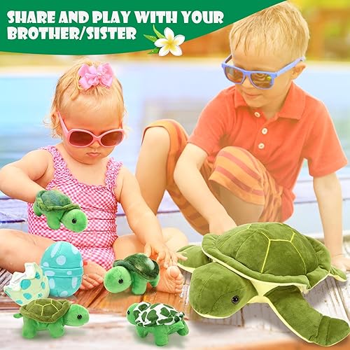 Miniatura 5 de Aoriher Juego de 6 tortugas de peluche de 12 pulgadas, mamá de tortuga marina de peluche con 3 tortugas pequeñas de felpa y 2 huevos de tortuga de