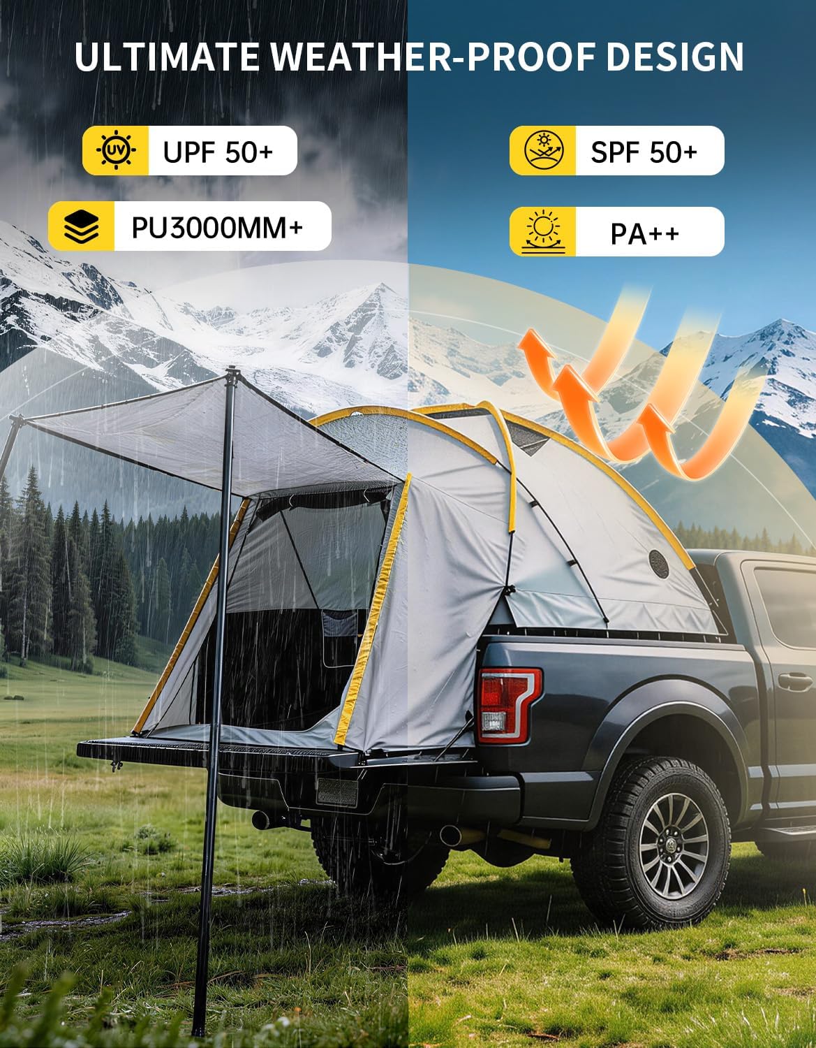 Wasserdichtes Truck-Bettzelt mit Markise – Doppelwandiges Oxford-Zelt für Pickup Ladefläche – Schneller Aufbau – UPF 50+ – Robuste Campinglösung für Outdoor, Roadtrip & Übernachtung