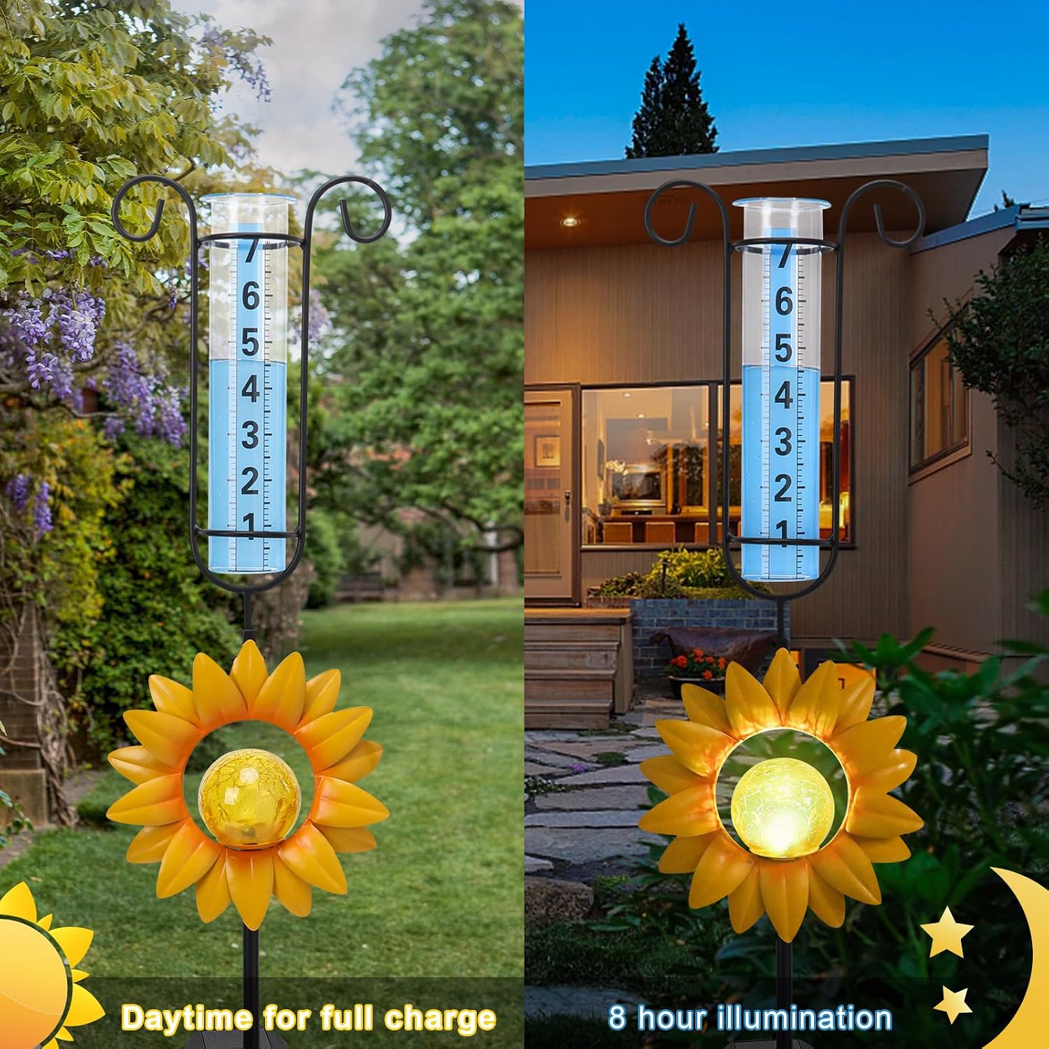 MUMTOP 34 Inch Sunflower Rain Gauge for Outdoor Lawn, Yard and Garden