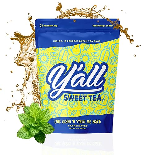 Y'all Sweet Tea - Iced Tea Bags One Gallon Size in 10 Gallons Per Pack Quick Brew Authentic Southern Ice Tea | As Seen on Shark Tank (Caffeinated) - Original (Caffeinated) - 1 Gallon (10 Bags)