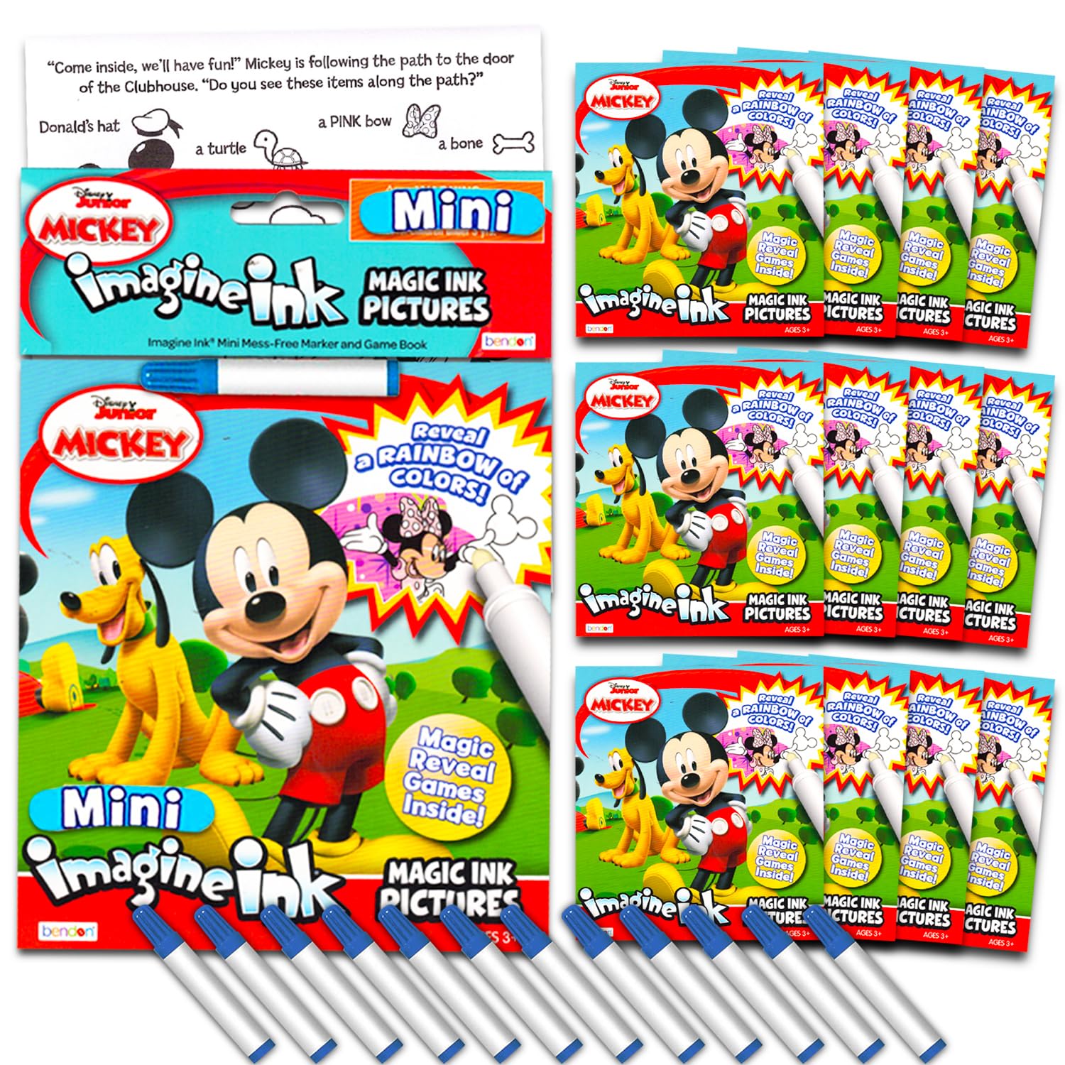 Disney Mickey Mouse Imagine Ink Coloring Book Set - 12 Pack Mickey Party Favors Supplies No Mess Activity Books for Girls Boys 3 4 5 6 7 8