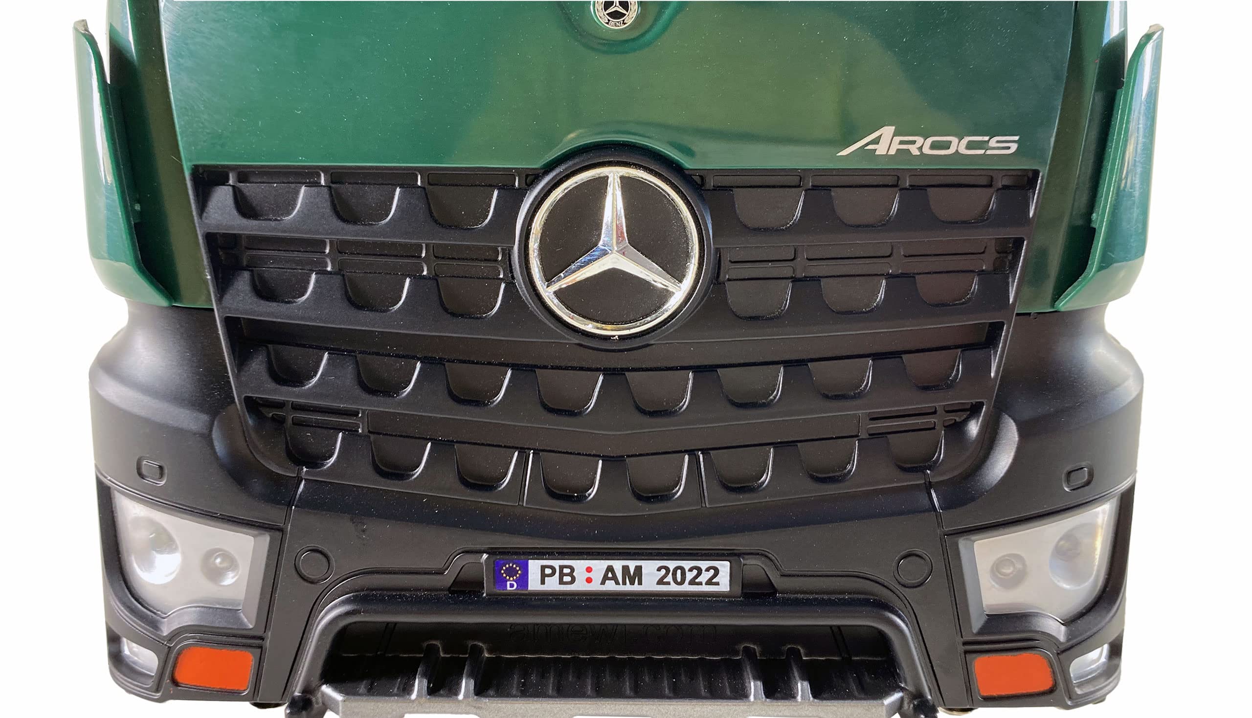 Amewi Mercedes-Benz Arocs Camión grúa con volquete RTR Verde, Incluye batería y Mando a Distancia