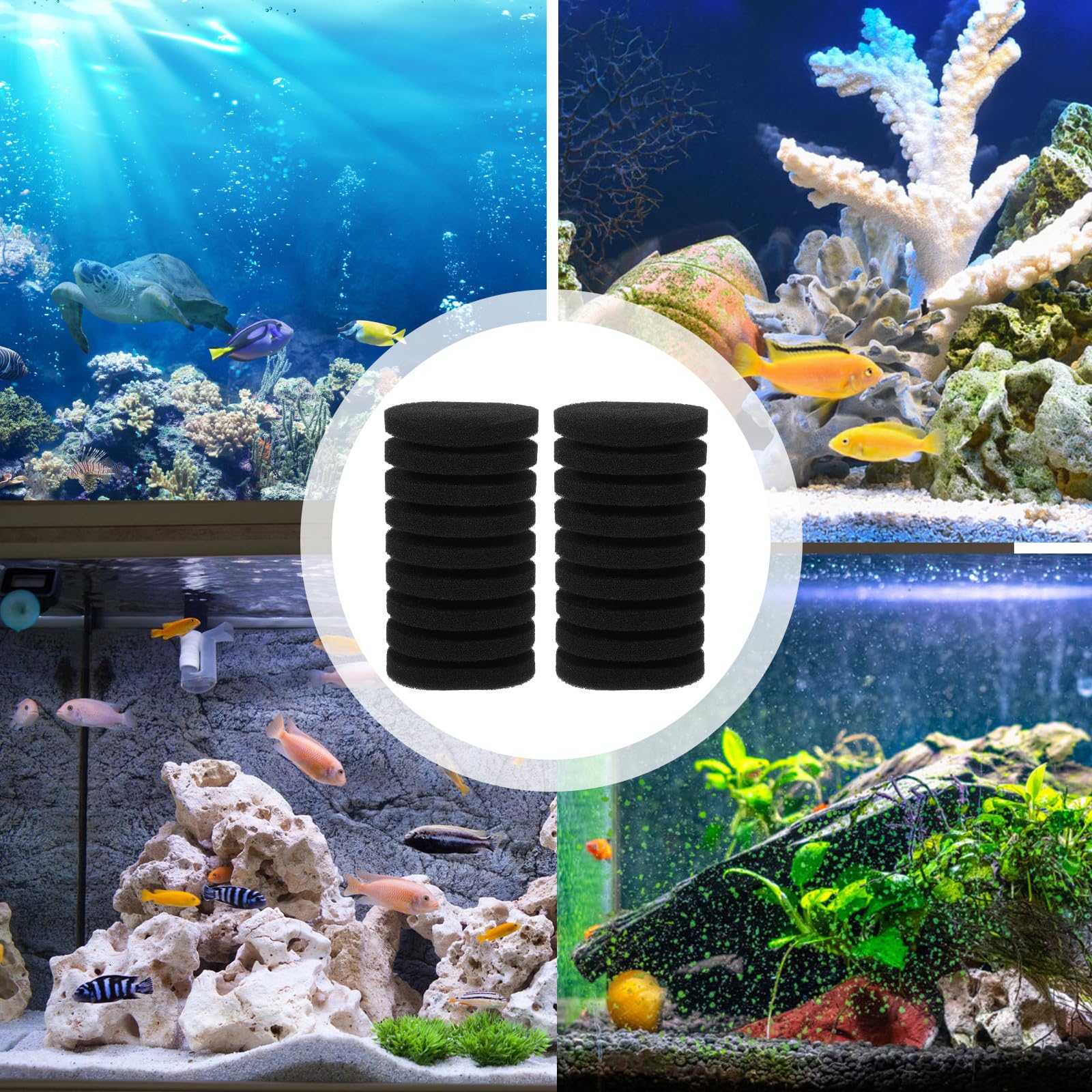 Veemoon Lot de 2 Coussins Filtrants pour Aquarium 10,8x6 Cm, Accessoires de Remplacement en Matériau Solide, Éponge Filtrante pour Filtre à Eau de Bassin, Nettoyage Facile et Filtration