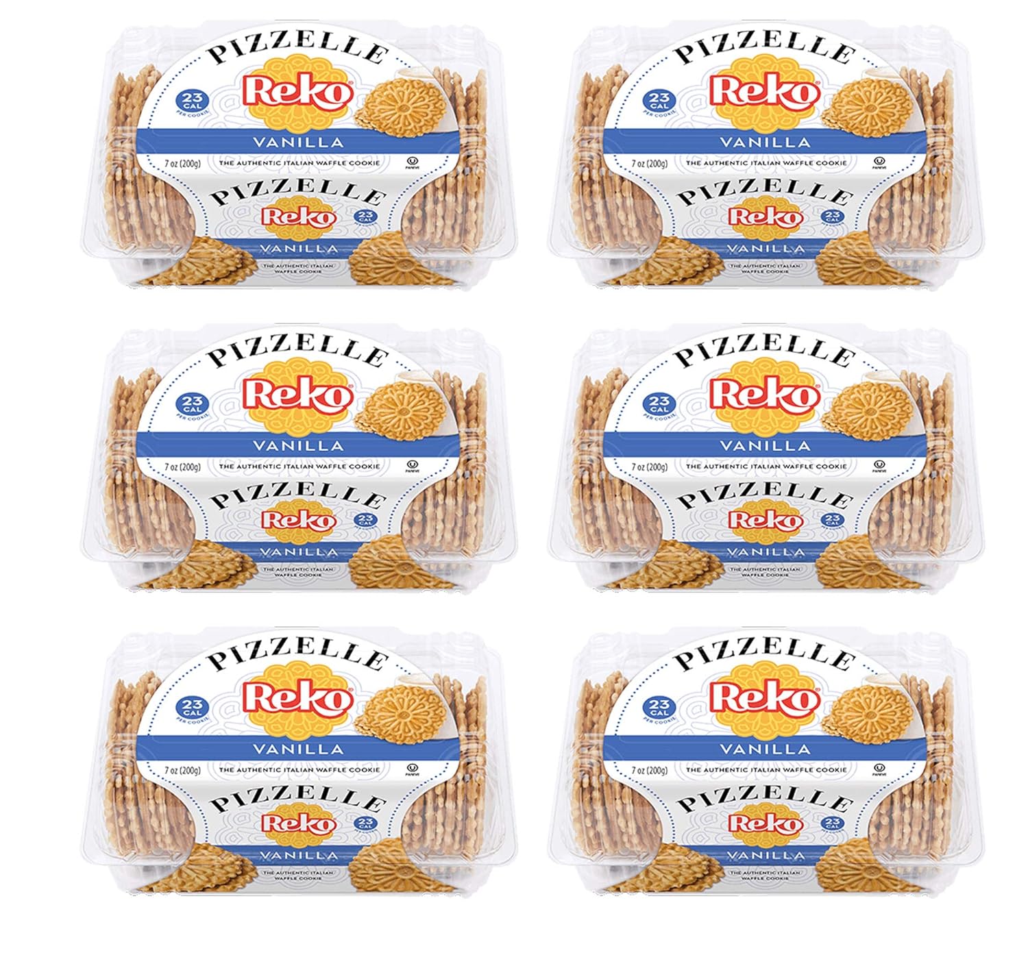Reko Pizzelle Authentic Italian Style Waffle Cookie, Vanilla, 7 Ounce (Pack of 6)