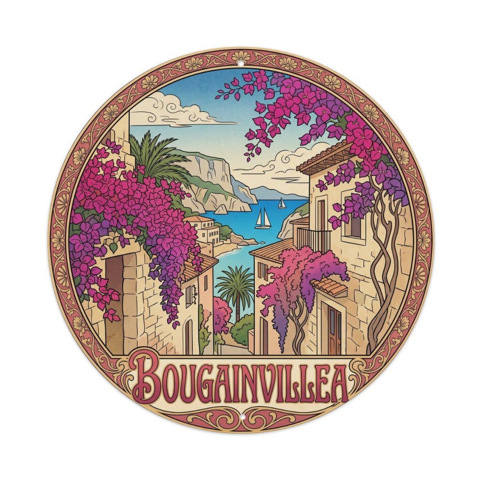 Mallorca Bougainvillea Island Heritage Seaside Travel Metal Tin Sign