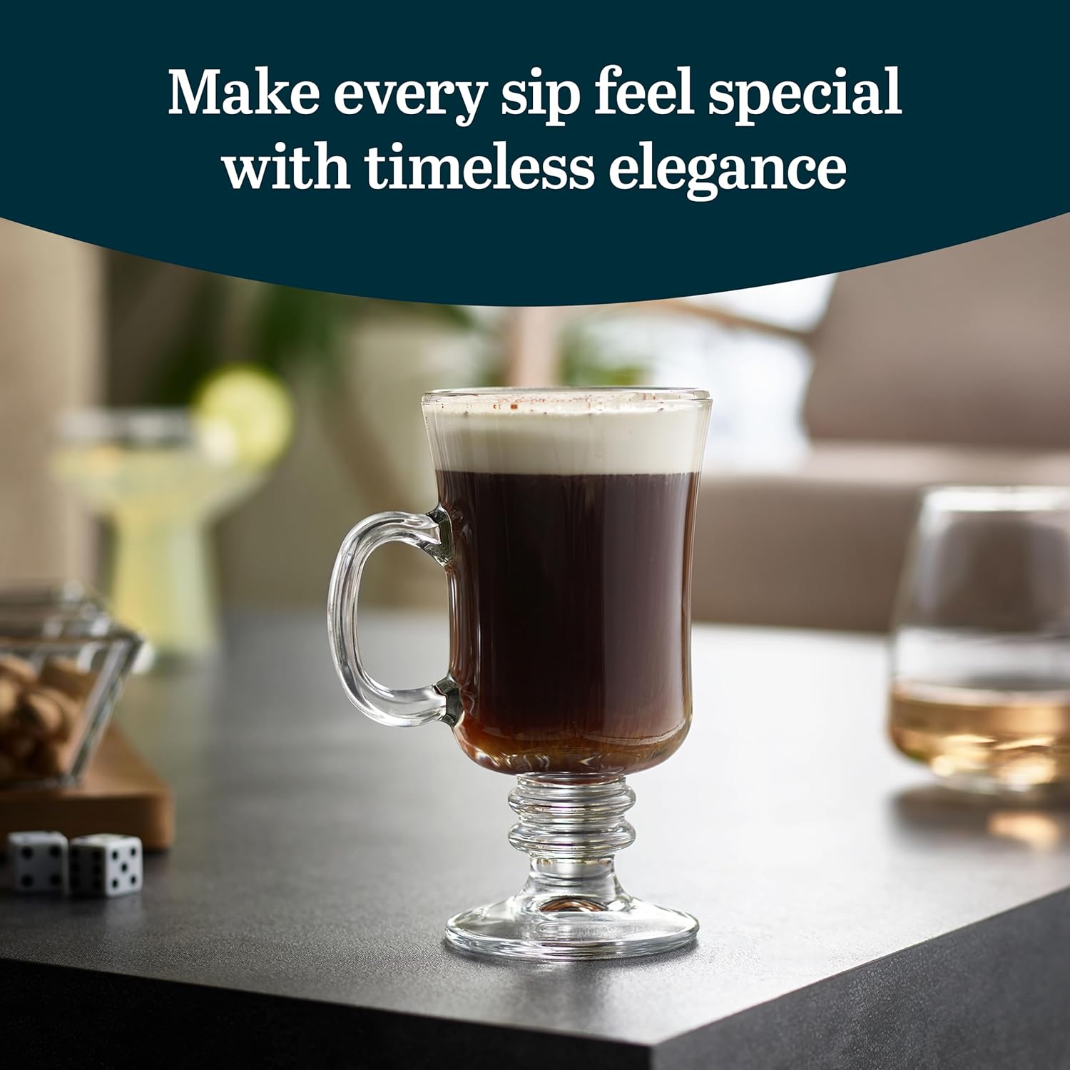 Libbey Irish Coffee Glasses, Elegant Raised Rim Latte Mugs, Dishwasher Safe Glass Irish Coffee Mugs Set of 4 for Milkshakes, Smoothies and More - Image 2