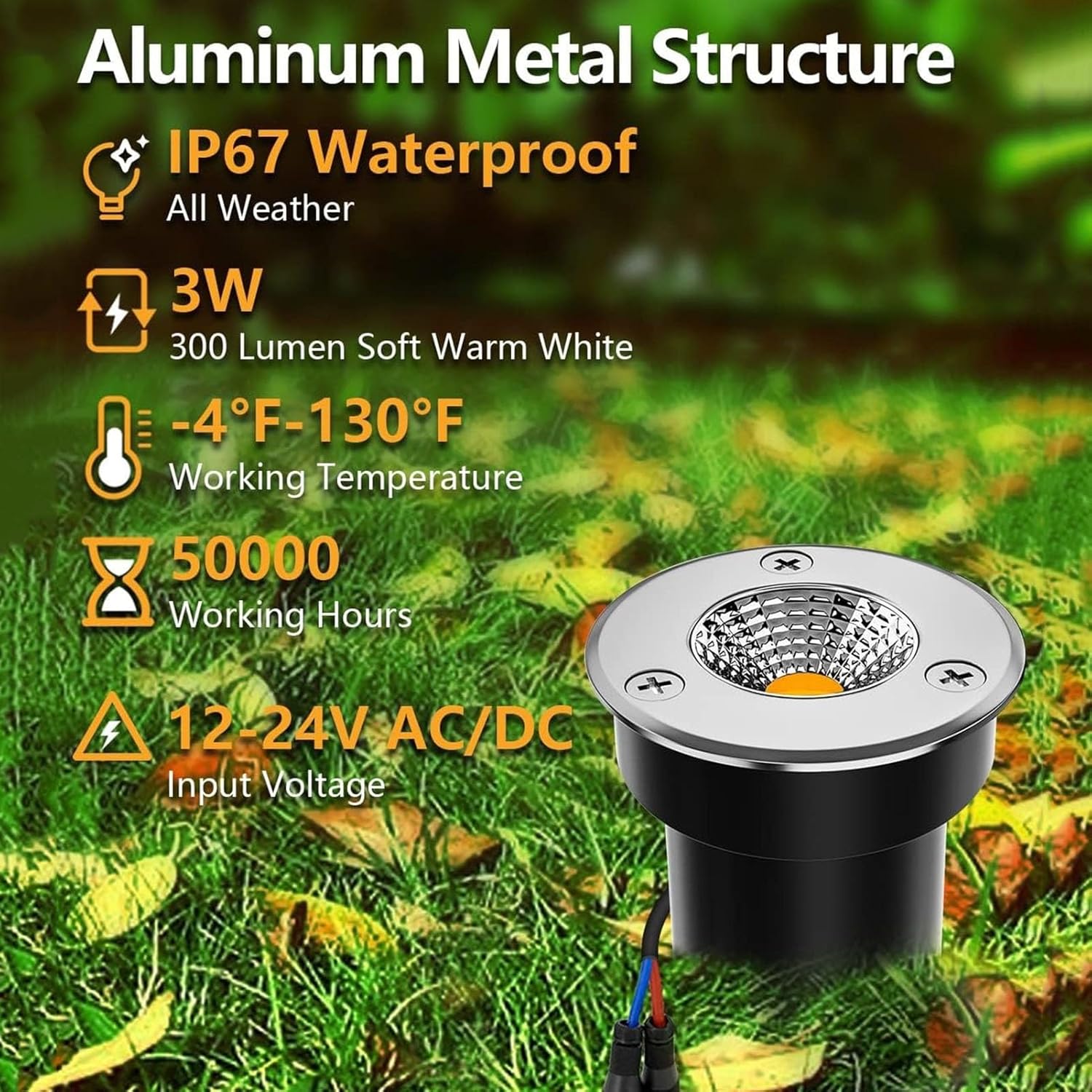 Kitchen Faucet 8pcs Beam Spotlight Well Lights 3W In Ground Light, IP67 Waterproof Outdoor Low Landscape Lighting, Recessed LED Lamp, for Floor Driveway Deck Step Garden