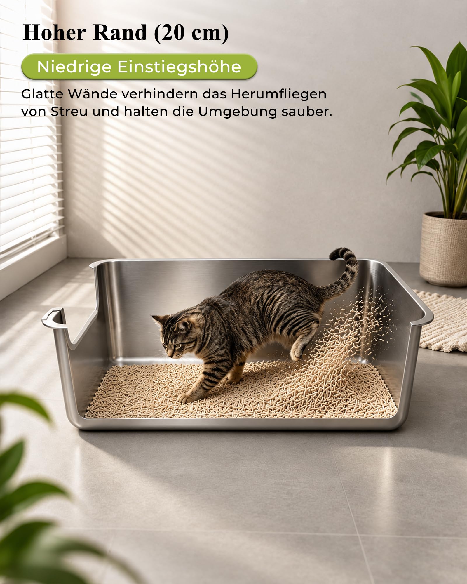 Extra groß Edelstahl Katzenklo 70x50 cm, Jumbo mit niedrigem Einstieg | Höhe 20 cm Metall Katzentoilette,Auslaufsichere hohem Rand für Maine Coon, unge und alte Katzen, Mehrkatzenhaushalte