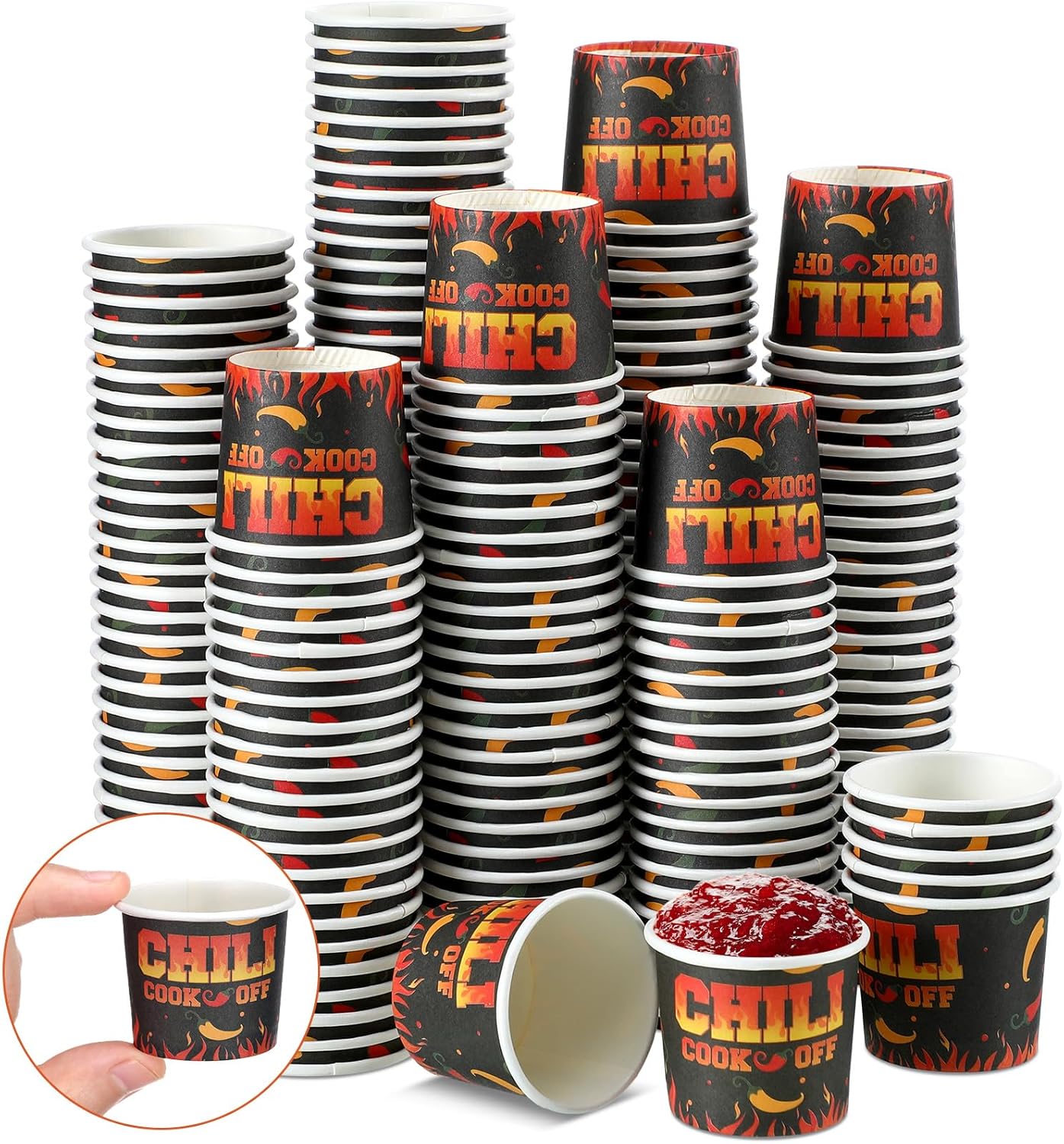 600 Pcs 2 oz Chili Cook off Decorations Mini Chili Cook off Cups Disposable Food Sample Cups Small Tasting Paper Bowls for Mexican Party Supplies