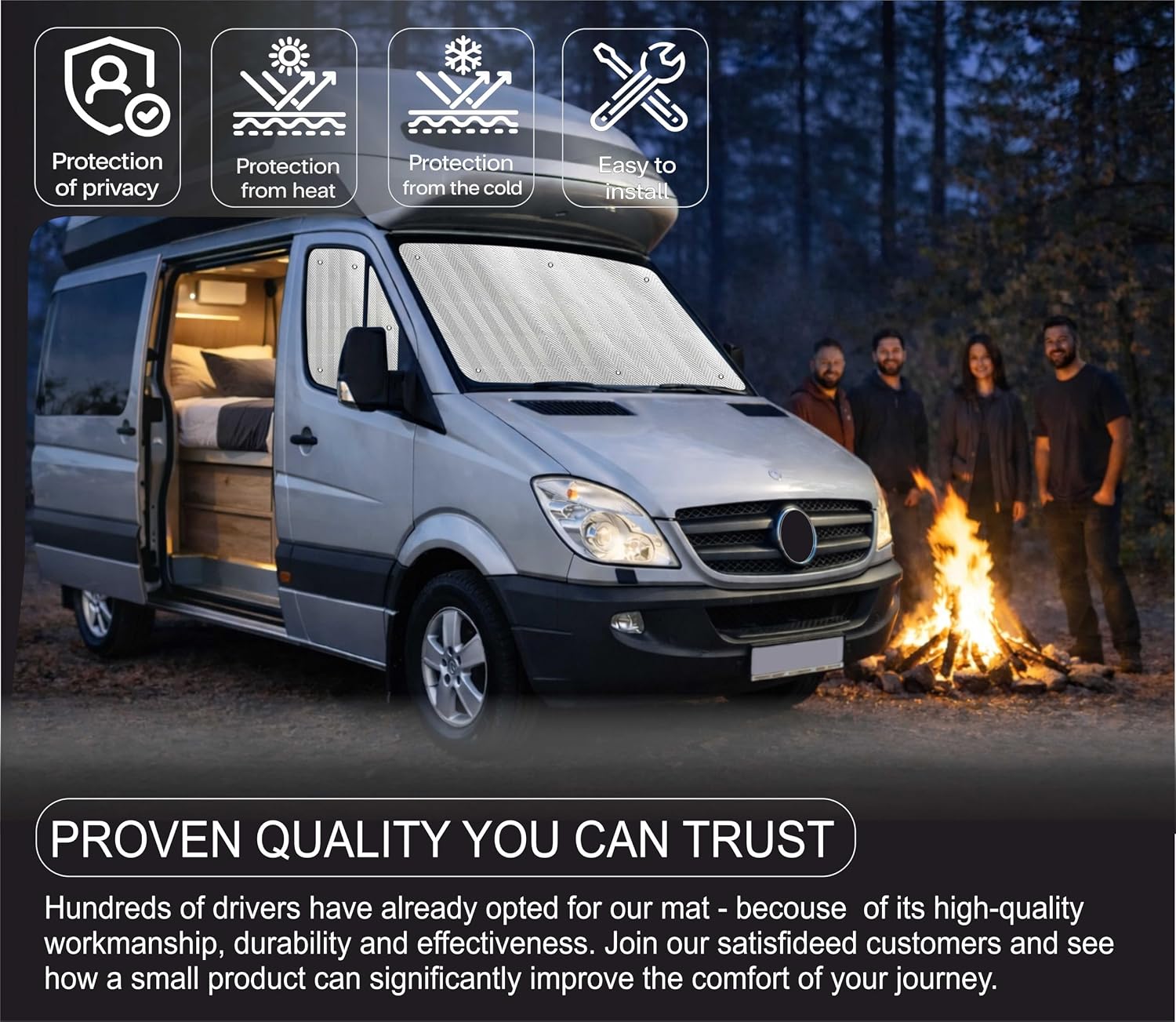 MJS Internal Thermal Windscreen & Window Cover Set Compatible with Mercedes Sprinter Volkswagen VW Crafter 2006-2016 (3PCS) Campervan Cab Window Thermal Screen Sunshade Winter Insulation UV Protection image 3