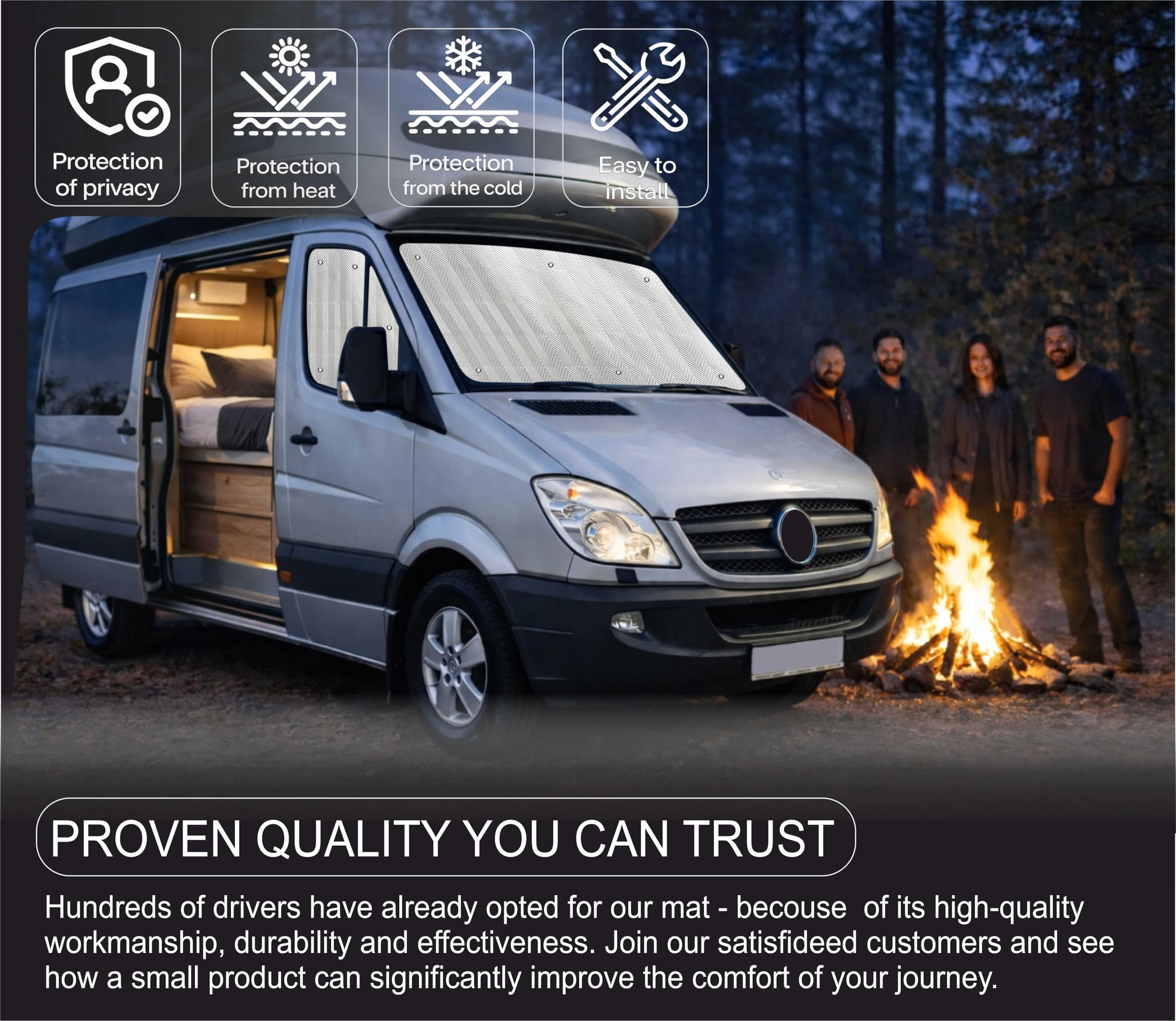 MJS Ensemble de protection thermique interne pour pare-brise et fenêtres Compatible avec Mercedes Sprinter Volkswagen VW Crafter 2006-2016 (3 pièces) Protection solaire pour cabine de camping-car