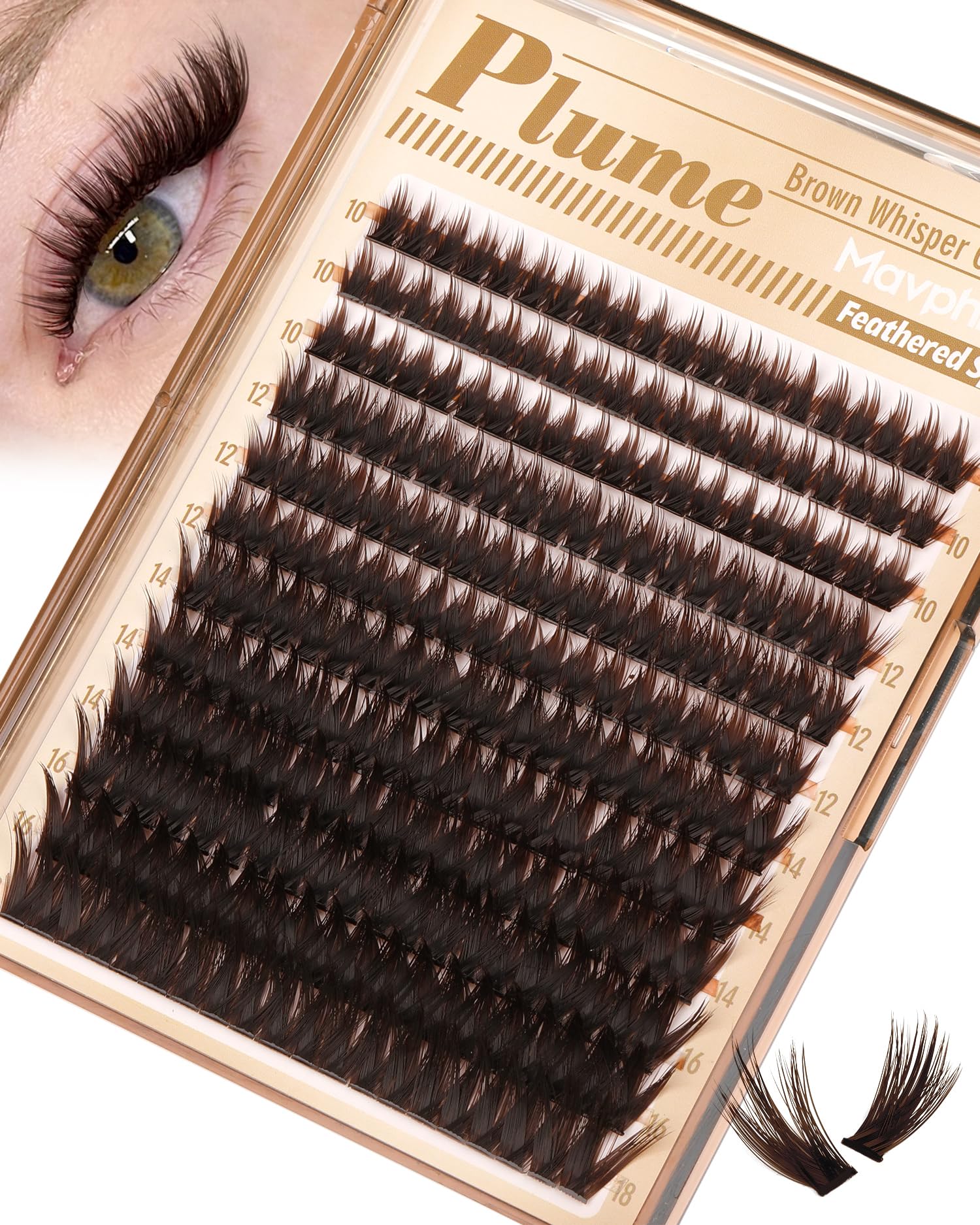 Brown Lash Clusters Wispy Fluffy Eyelash Clusters Volume Individual Lashes Natural Cluster Eyelash Extensions Volume Dark Brown Cluster Lashes Extensions 240Pcs DIY Lash Pack (10-18MM, CC-Curly)