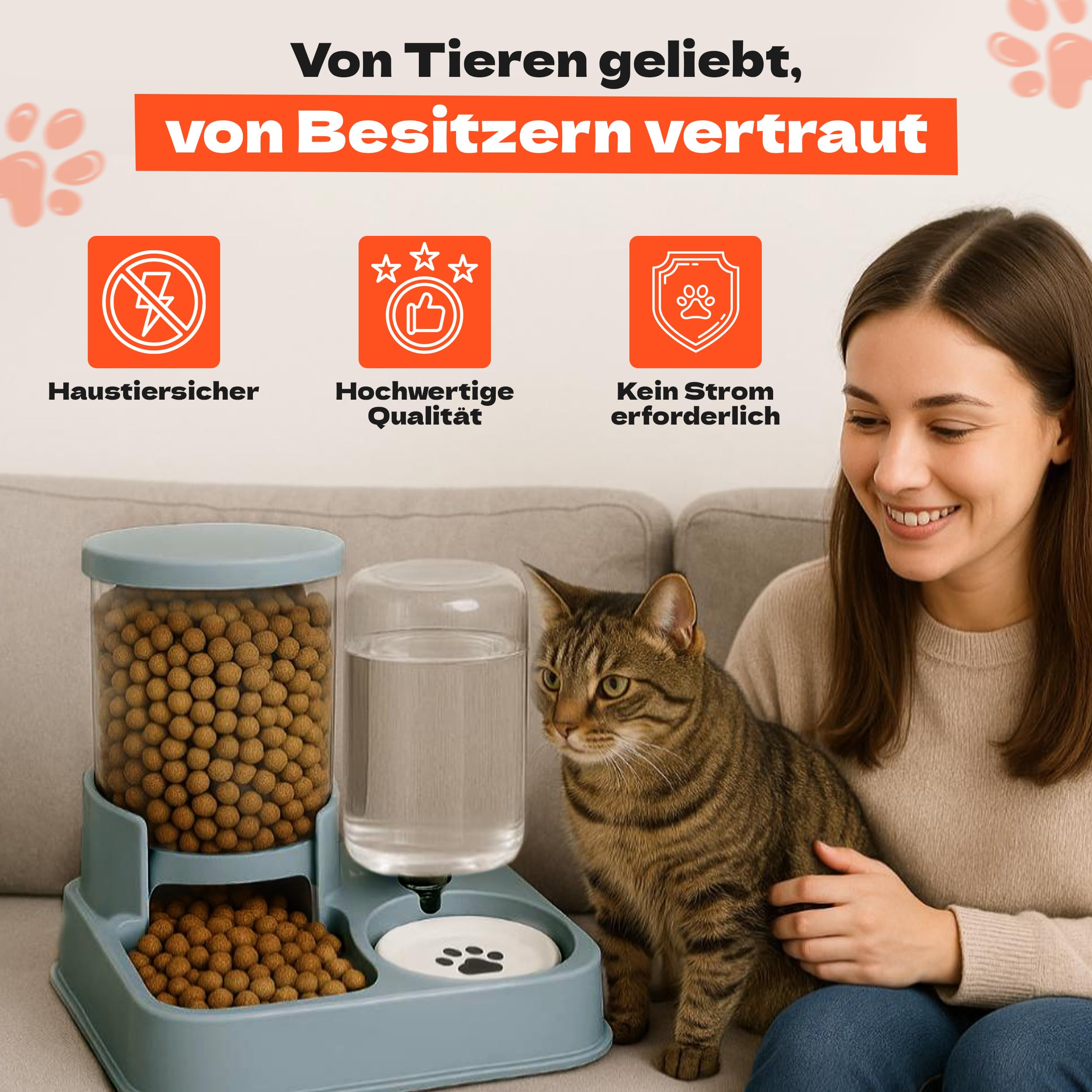 Dispensador automático de comida y agua para gatos y perros – 2 en 1 comedero sin electricidad – Sin BPA, sistema de gravedad, gran capacidad, fácil de limpiar, ideal para viajeros