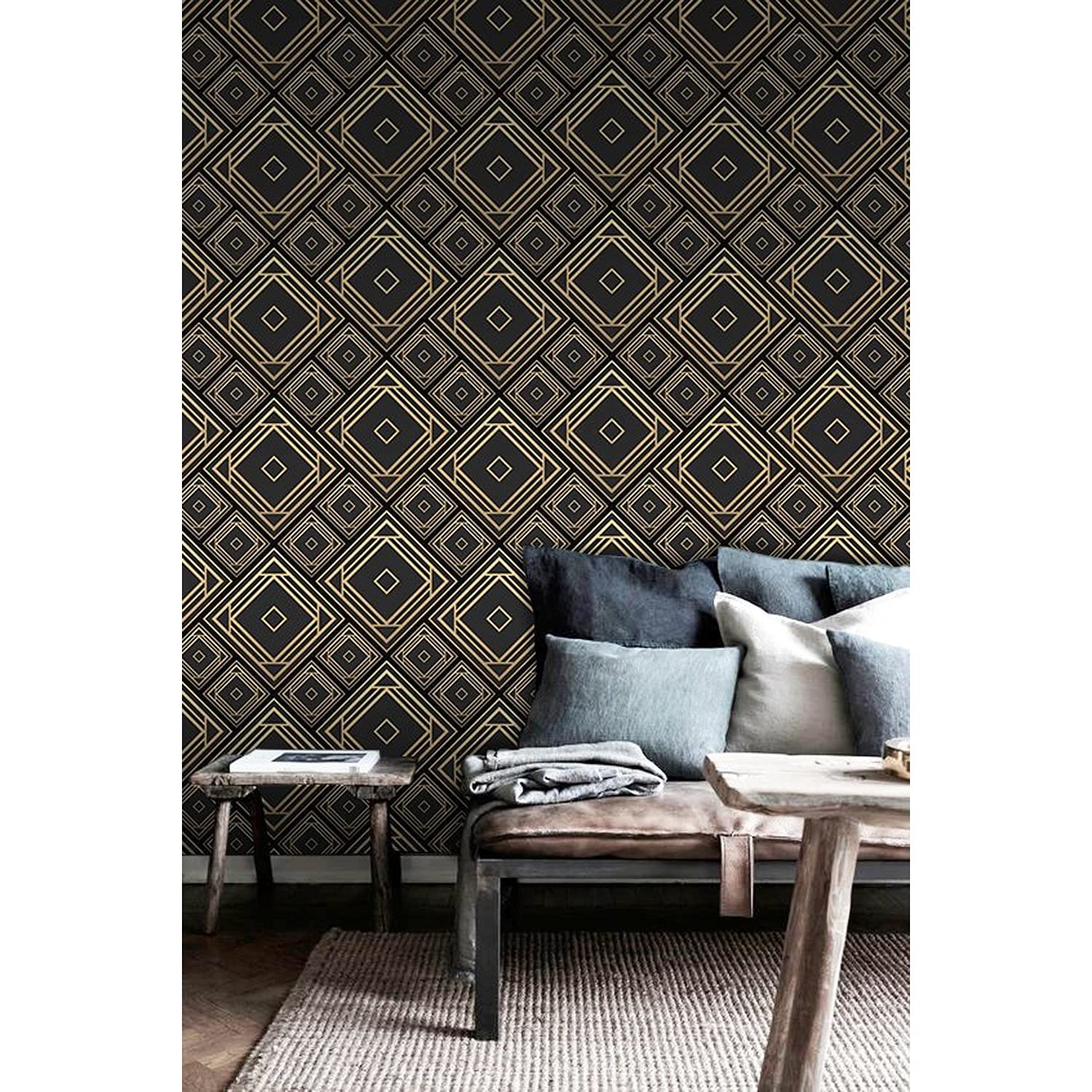Papier peint intissé 208x146 cm à motif de carreaux pour décoration murale de salon