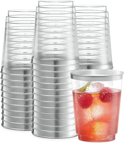 PLASTICPRO Vasos de plástico desechables (borde plateado, 50)