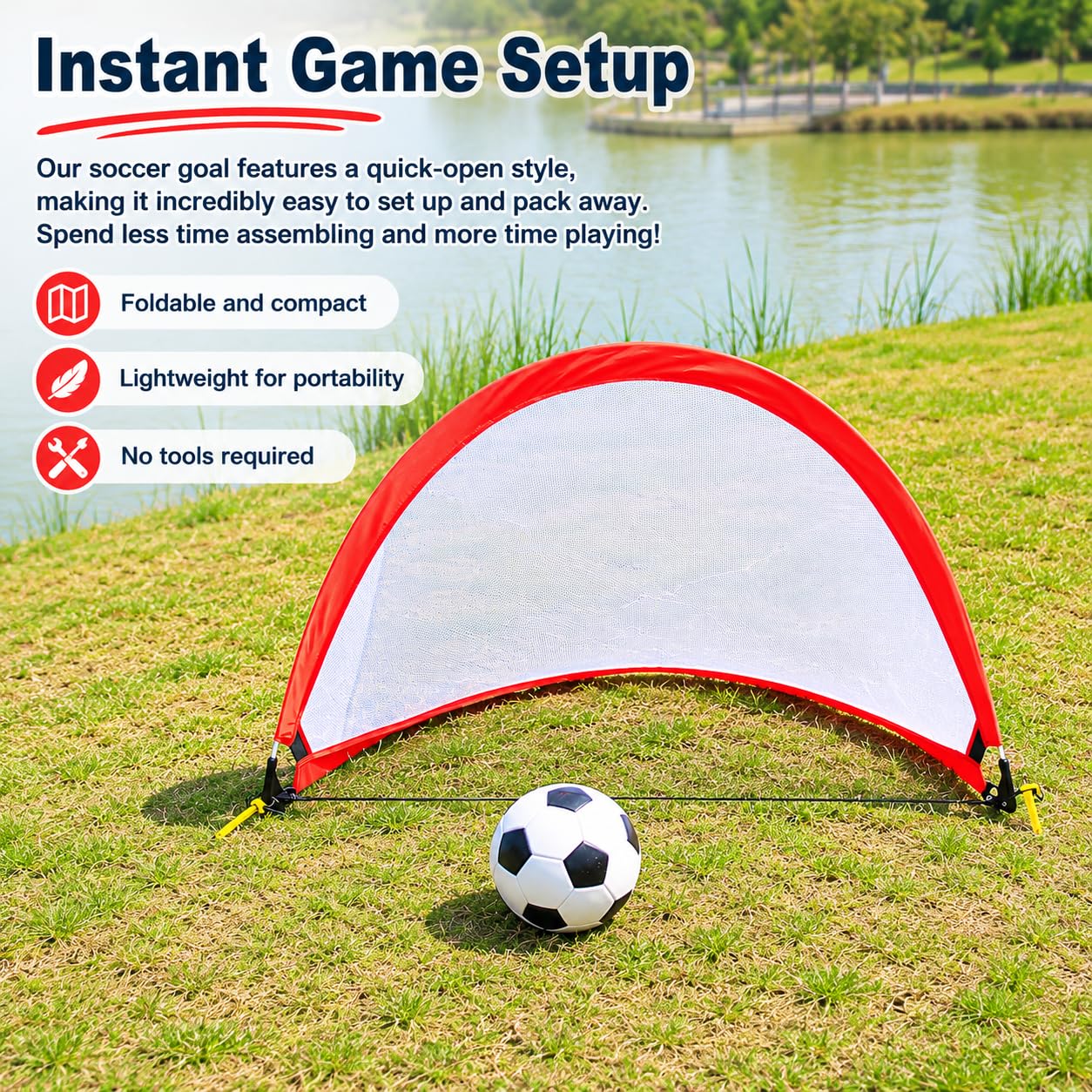 Rete da Calcio Pieghevole per Giardino 150x90x90cm, Mini Rete Calcio Portatile con Montaggio Veloce, Tessuto Oxford 210D PA Rosso