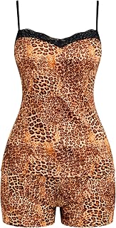 Love One Women Satin Cami Top and Shorts Night Suit Set, Soft 2 Piece Leopard Print Lace Sexy Sleepwear Nightwear Lingerie... Price In India
