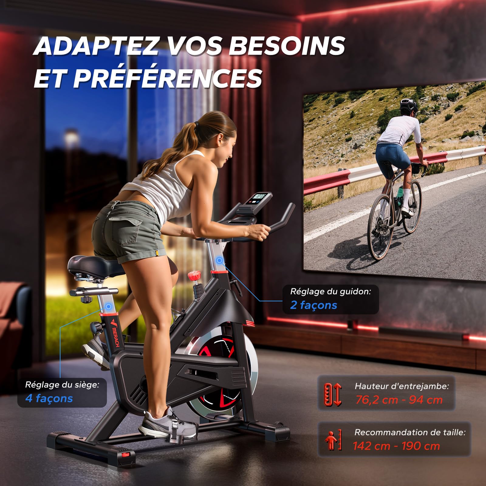 MERACH Vélo d'Appartement avec Résistance Magnétique, Vélo de Fitness d'Intérieur Silencieux avec Siège Confortable Amélioré, Écran LCD, Support Tablette, Application Exclusive, Cardio-training