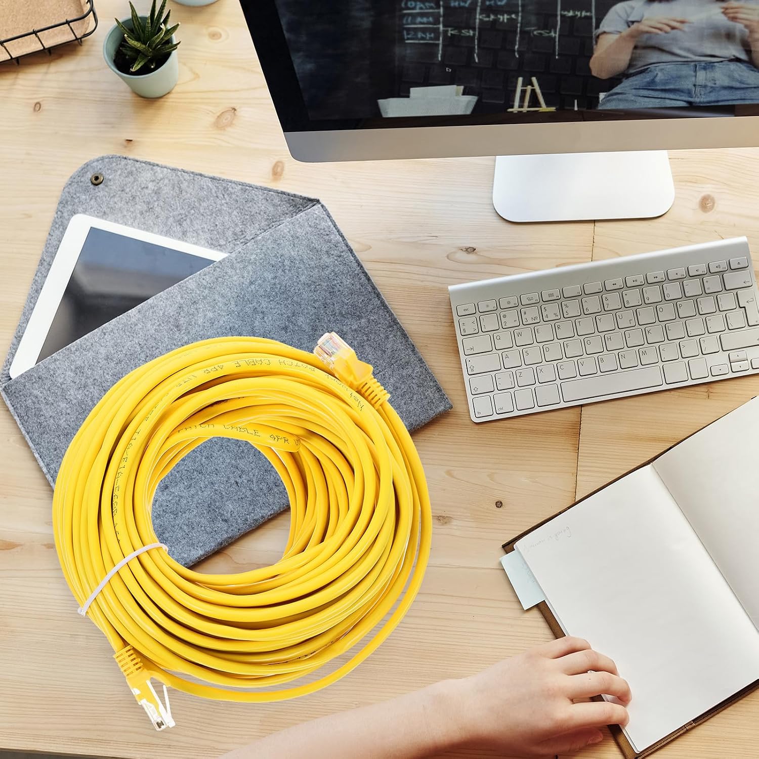 Cat 5e Ethernet Cable Fast Transmission Network Patch Cord for Home Computers and Routers, 20 Meter Yellow Internet Wire Cable