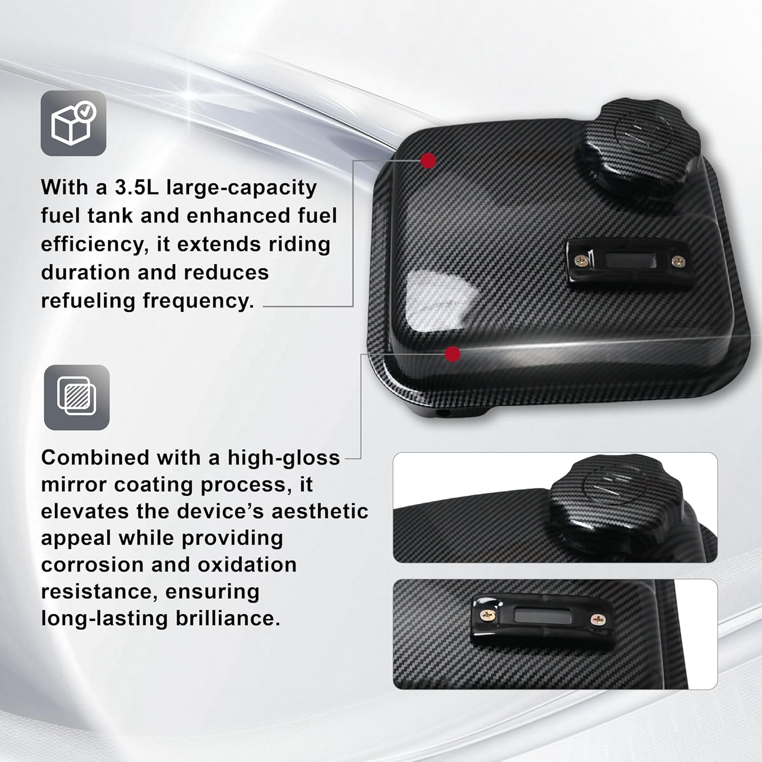 Upgrade Gas Fuel Tank with Fuel Level Gauge fit for Predator 212cc hemi engine, GX160/GX200 Engines, for Coleman CT200U, BT200X, Baja Warrior, Massimo Mini Bikes & Go Karts（Carbon fibre Pattern)
