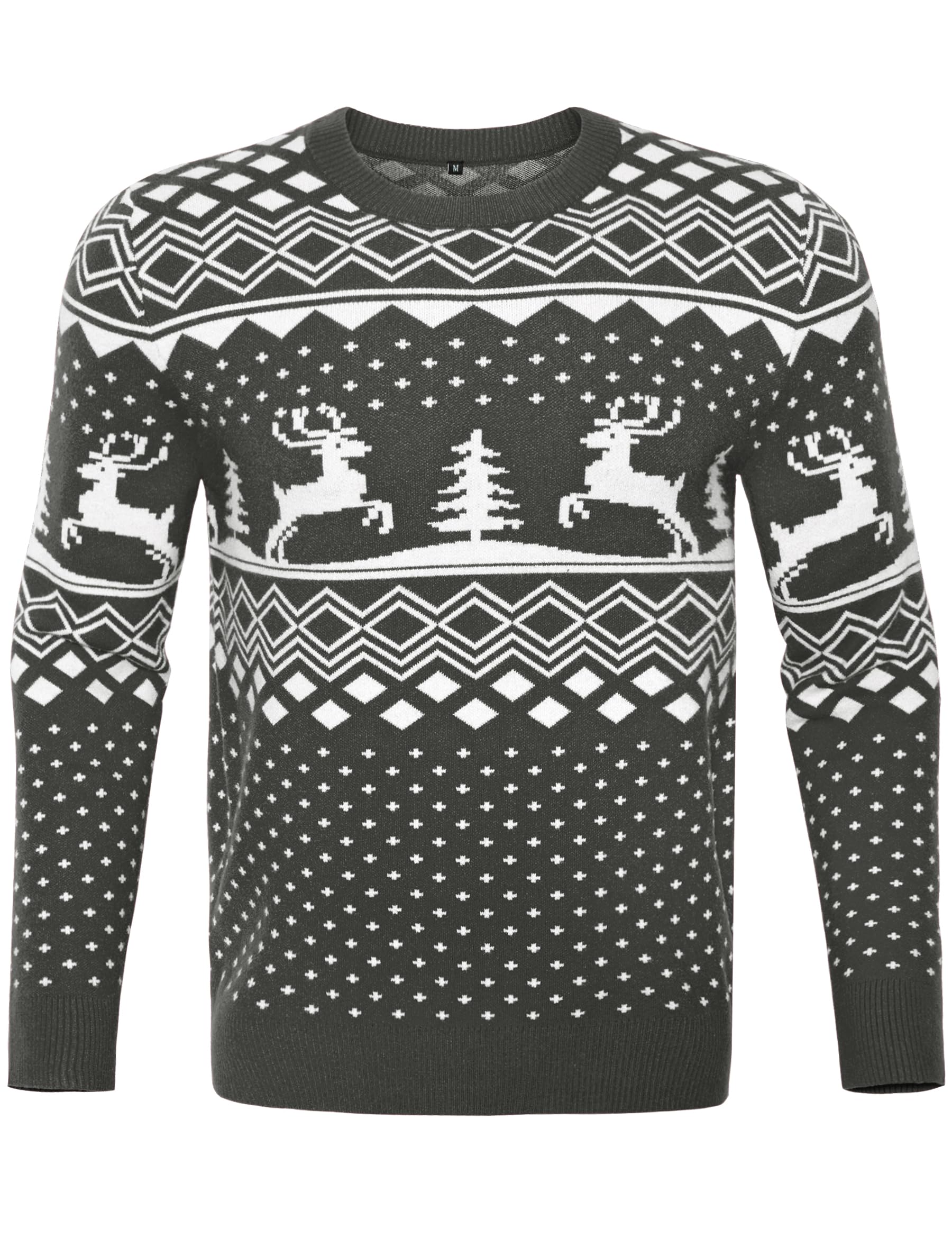 Pull de Noël Homme en Maille Motif Renne | Motif renne et sapin, col rond et manches longues pour les fêtes, les soirées d’hiver et les cadeaux de Noël.