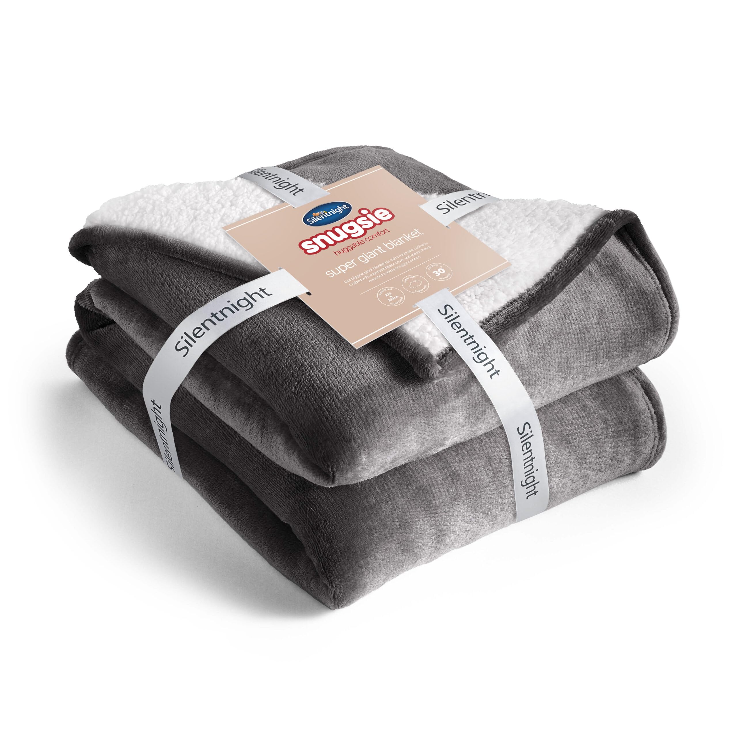 Silentnight Snugsie Super Giant Sized Blanket - Fleece Throw Plush Blanket Super-Sized with Warm Sherpa Fleece Inside Reversible for Whole Family Sofa Couch Bed, 270x230cm, Charcoal Grey