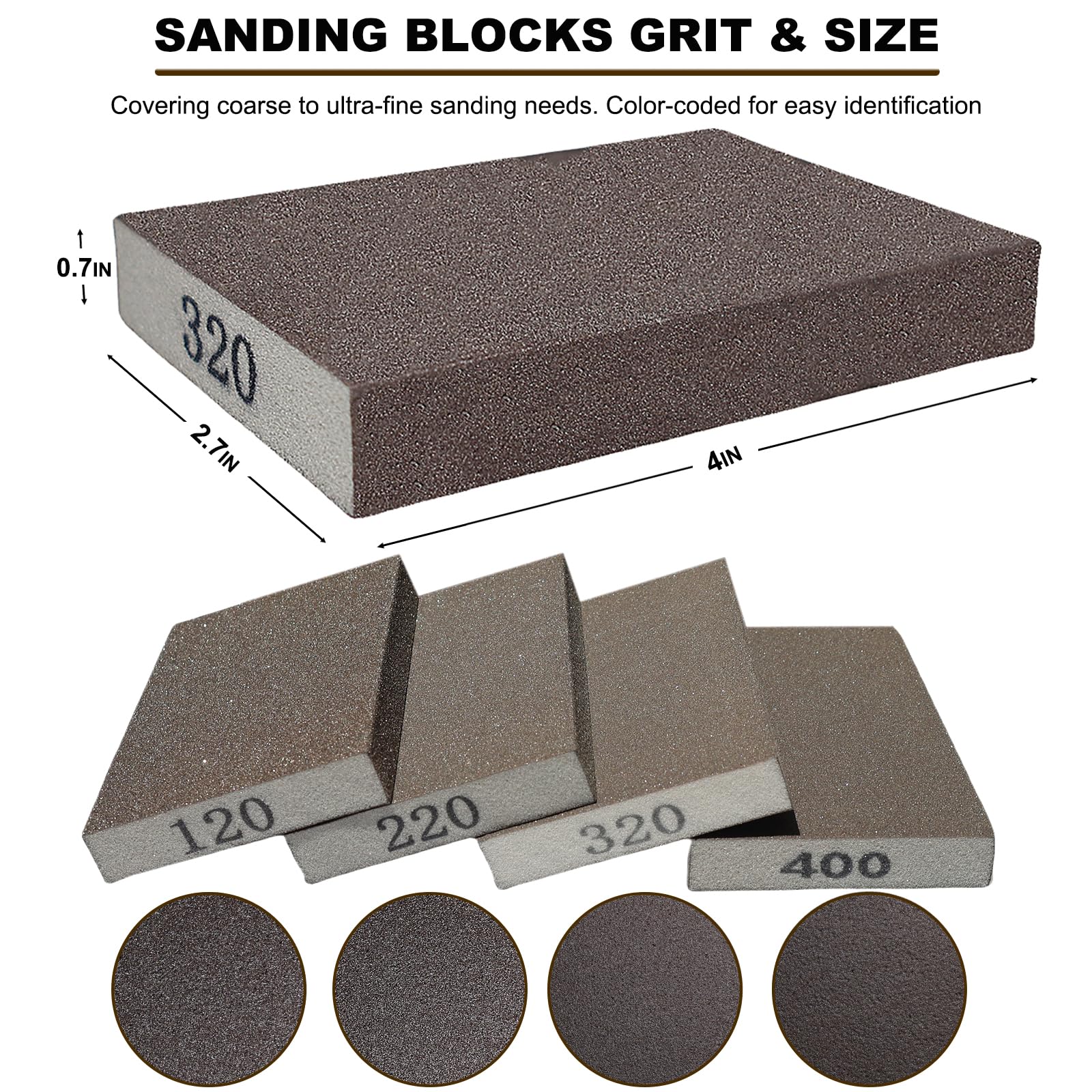 Schleifschwamm-Set, Körnung 120, 220, 320, 400, grob, mittelfeine Körnung, Schleifblock, Schleifschwämme für Holzbearbeitung, Trockenbau, Metall, waschbar und wiederverwendbar, Schwamm zum