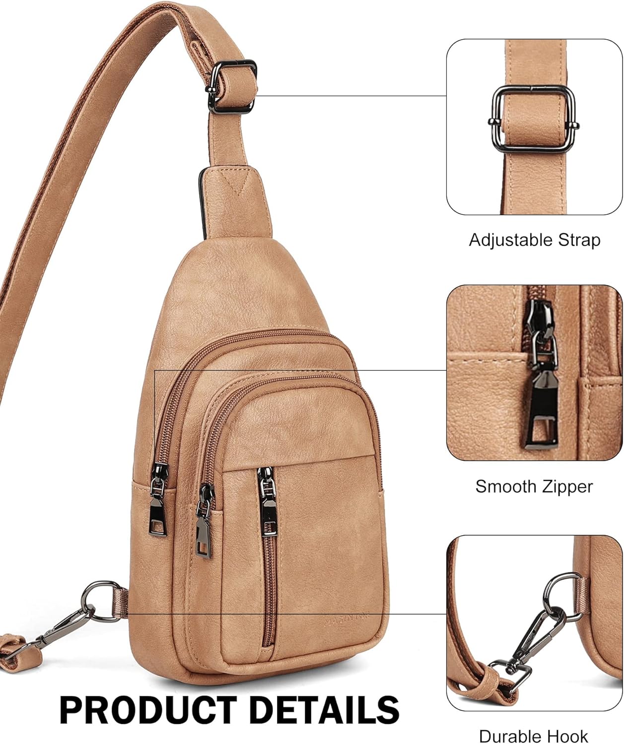 MASINTOR Sling Bag for Women - Crossbody Bags Fanny Pack with Vegan Leather - Adjustable Sling Backack for Travel - Image 6