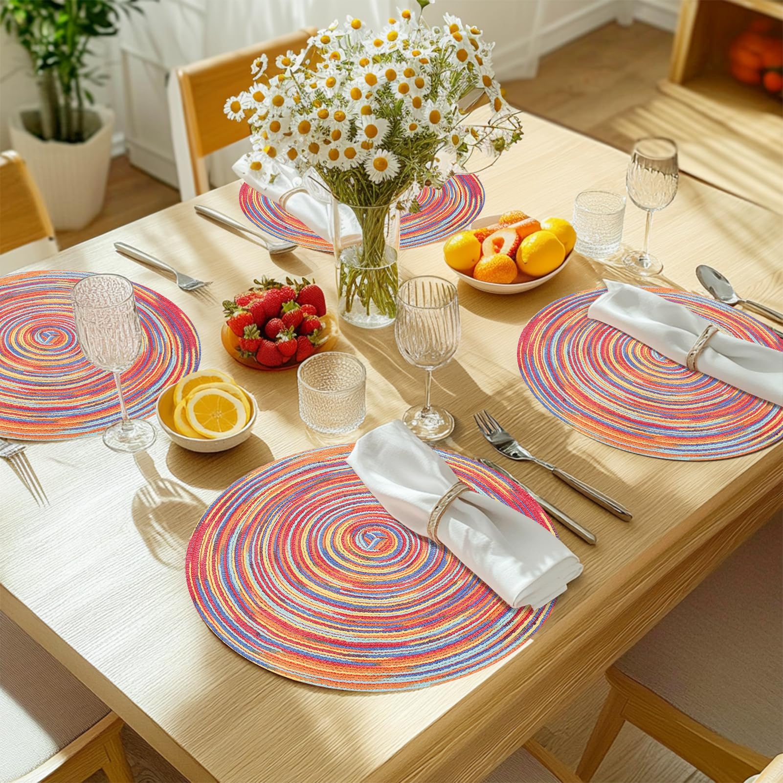 HEYOMART Round Placemats and Coasters Set of 6 - Image 3