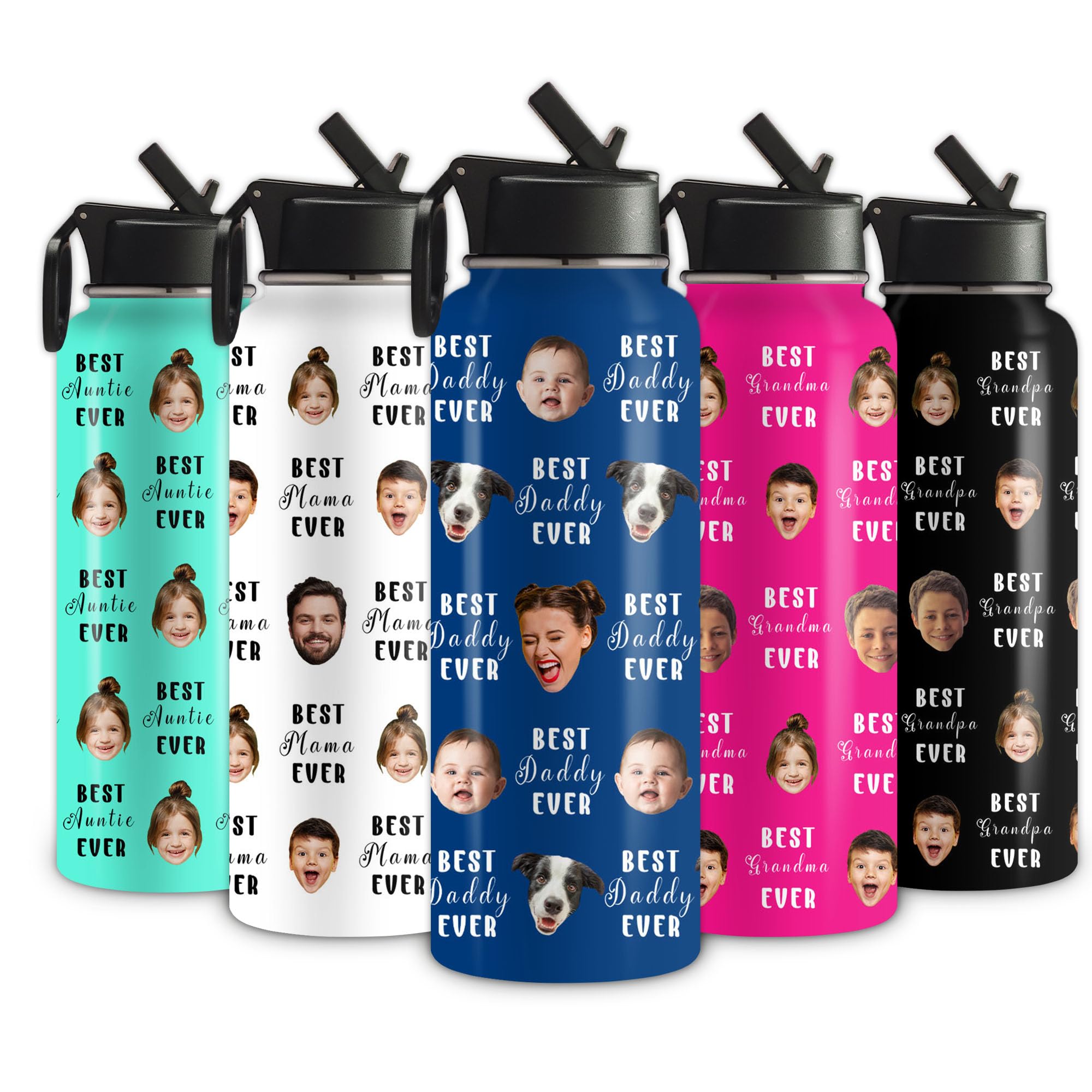 YESCUSTOM Personalized Photo Water Bottle for Dad Mom Custom Insulated Stainless Steel Sports Water Bottle with Face Pet Picture for Men Women Gifts