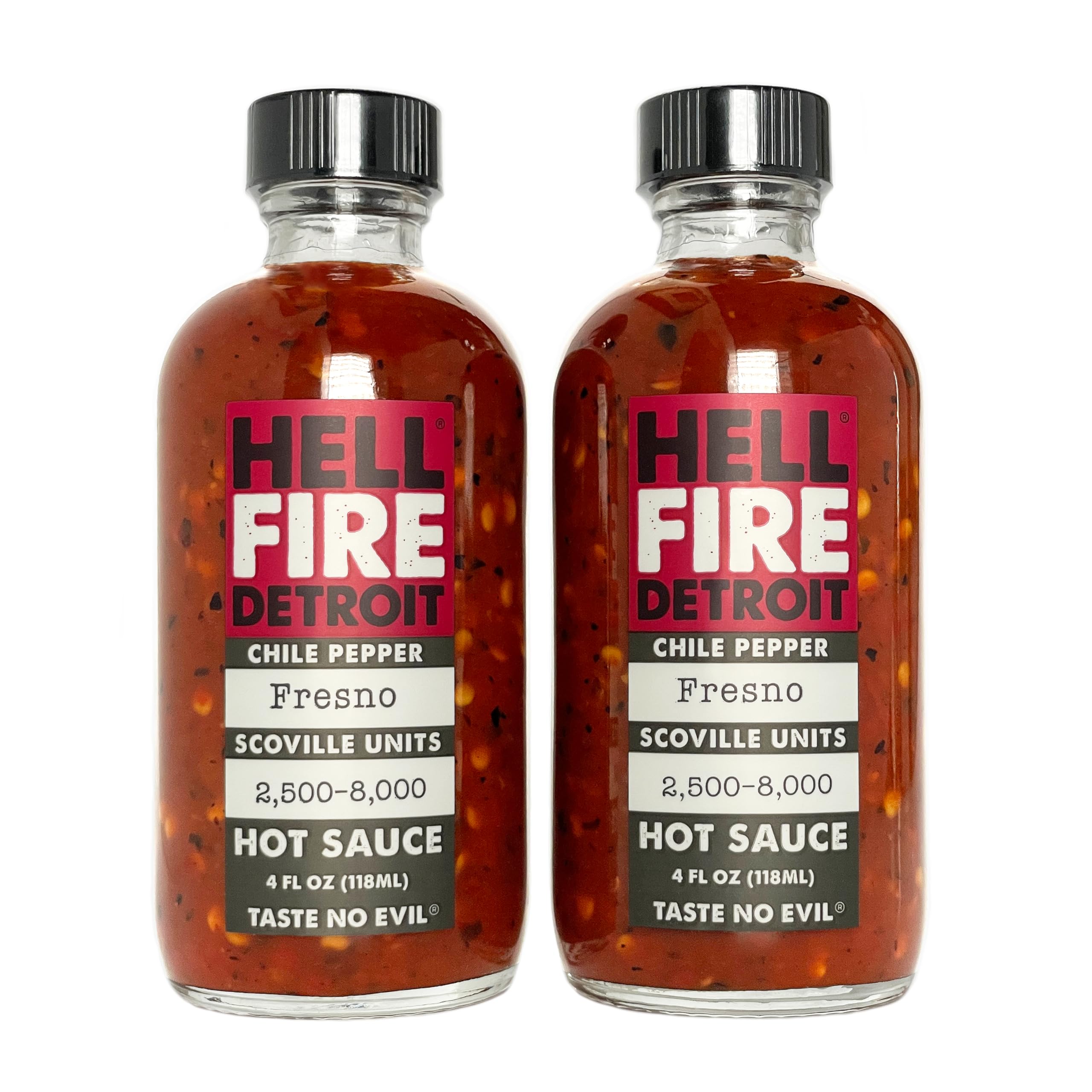 Hell Fire Detroit Fresno Hot Sauce (Medium), Crafted with Fresh, Fire-Roasted Fresno Chile Peppers, All-Natural, Vegan, Gluten-Free, Low Sodium – 4 Fl
