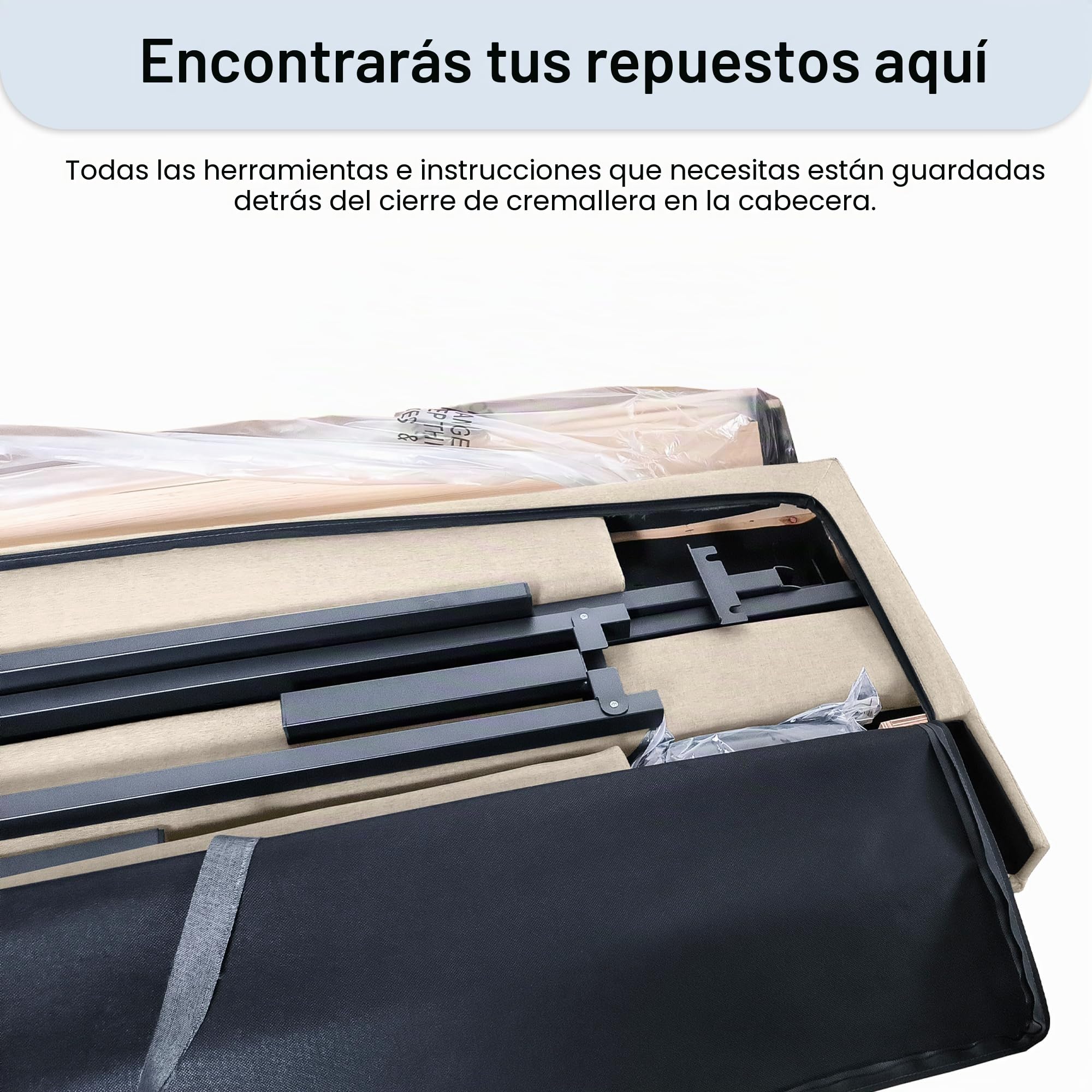 Yocreat Marco de cama King, blanco, marco de cama tapizado de madera con cabecero, fácil montaje, almacenamiento debajo de la cama, no necesita somier, 150 x 200 cm | Cabecero, fácil montaje, almacenamiento debajo de la cama, no necesita somier