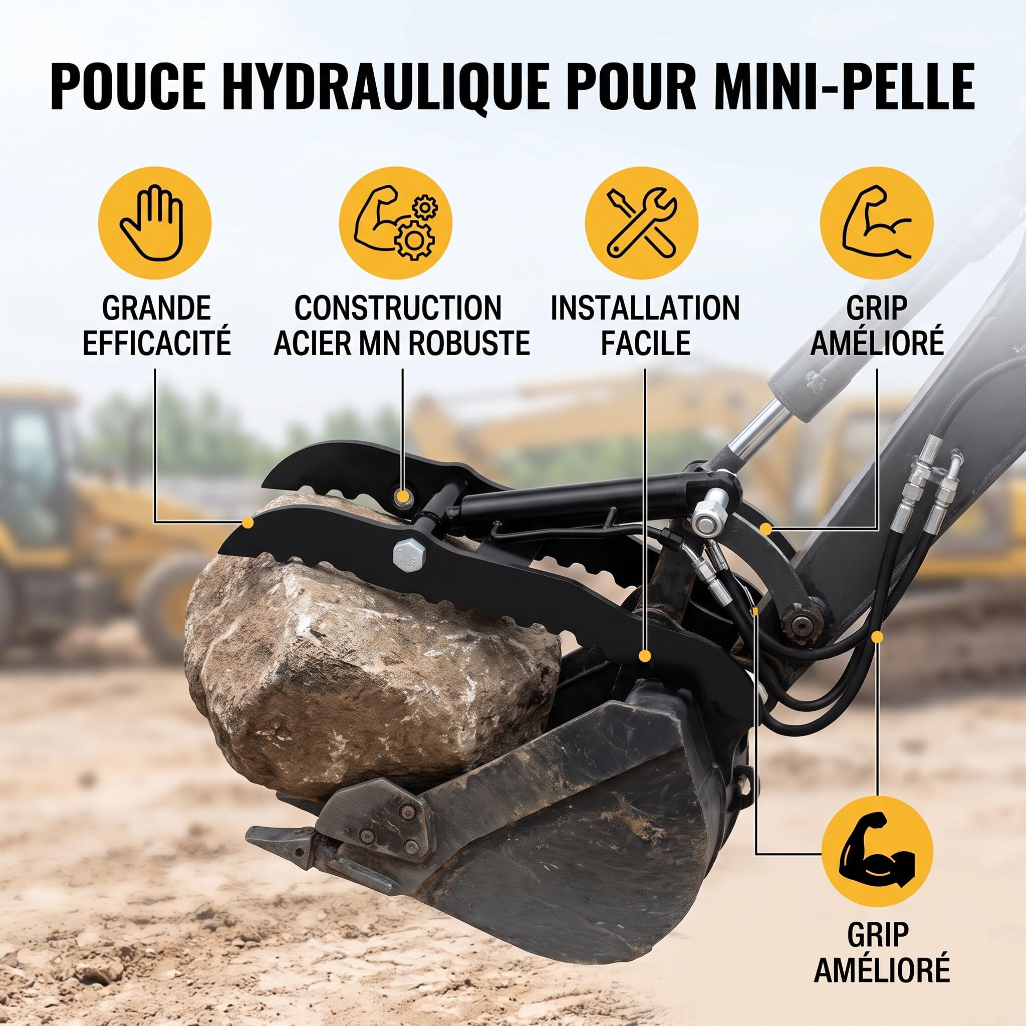 Tnfeeon Clamp/Holder Hidráulico para Pulgar, Accesorio Hidráulico para Miniexcavadora de Acero Mn con 2 Mangueras M14 para Manejo Versátil de Materiales en Sitios de Construcción