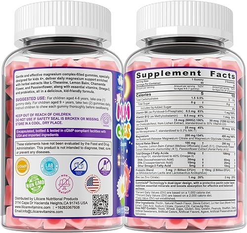 Miniatura 8 de Gomitas de glicinato de magnesio para niños mayores de 4 años y citrato de magnesio, suplemento de magnesio sin melatonina para niños con L-teanina,