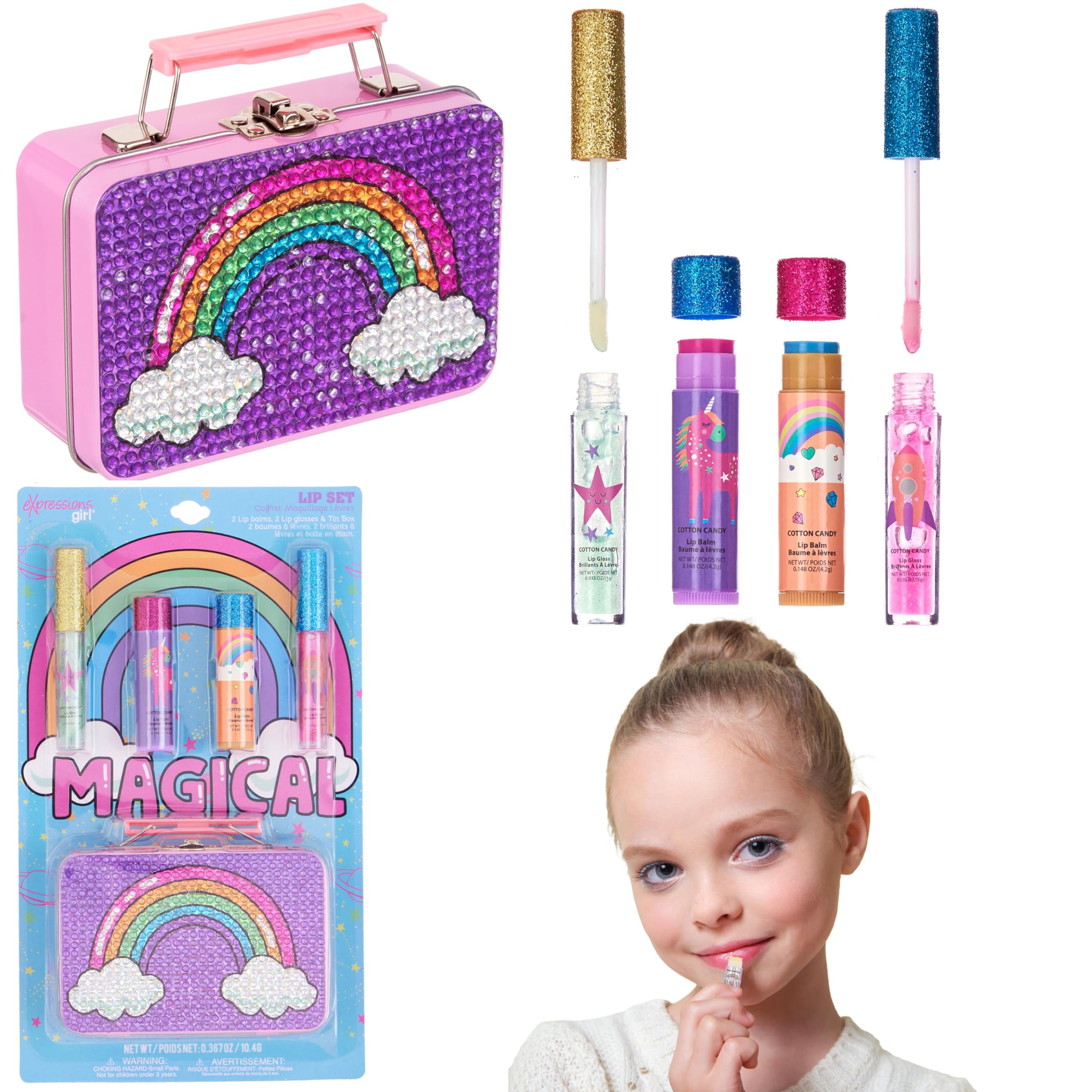 Amazon.com: 5pc Rainbow Rhinestones Cosmetics Lip Kit For Kids w