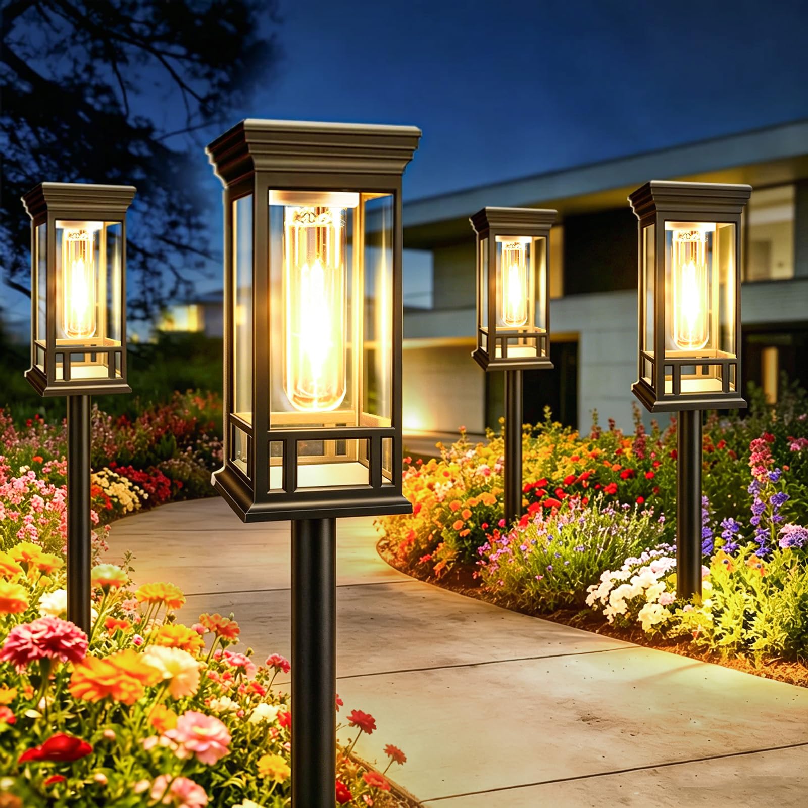 SANJICHA 12 Pack Solar Pathway Lights Outdoor