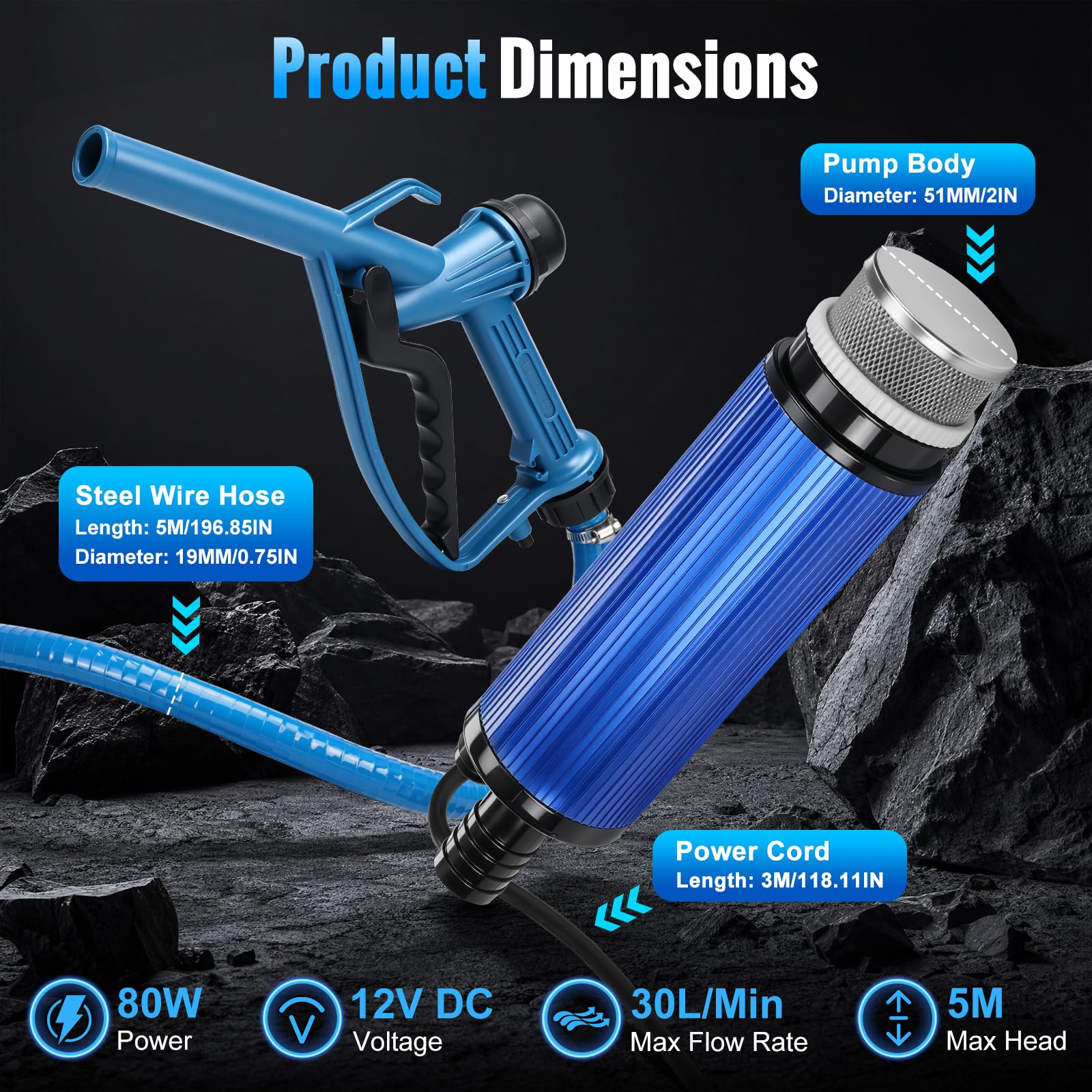 WingFly Pompa diesel da 12 V, 30 LMP, pompa per olio combustibile, autoadescante, 51 mm, sollevamento 5 m, trasporto di acqua e cherosene, per camion, trattori, escavatori