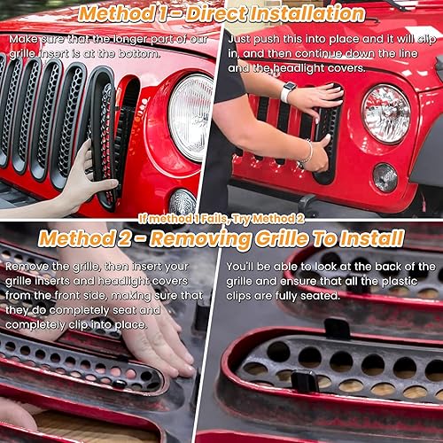 Miniatura 5 de Rejilla frontal y cubierta de faro de malla para Jeep Wrangler JK JKU Sport Freedom Rubicon Sahara Unlimited 2007-2018, accesorios exteriores