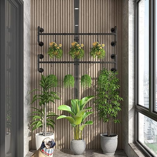 Miniatura 4 de IBUYKE TYJ002H-2 - Juego de 2 percheros industriales para colgar en la pared de 50 pulgadas, barra de armario colgante que ahorra espacio, perchero