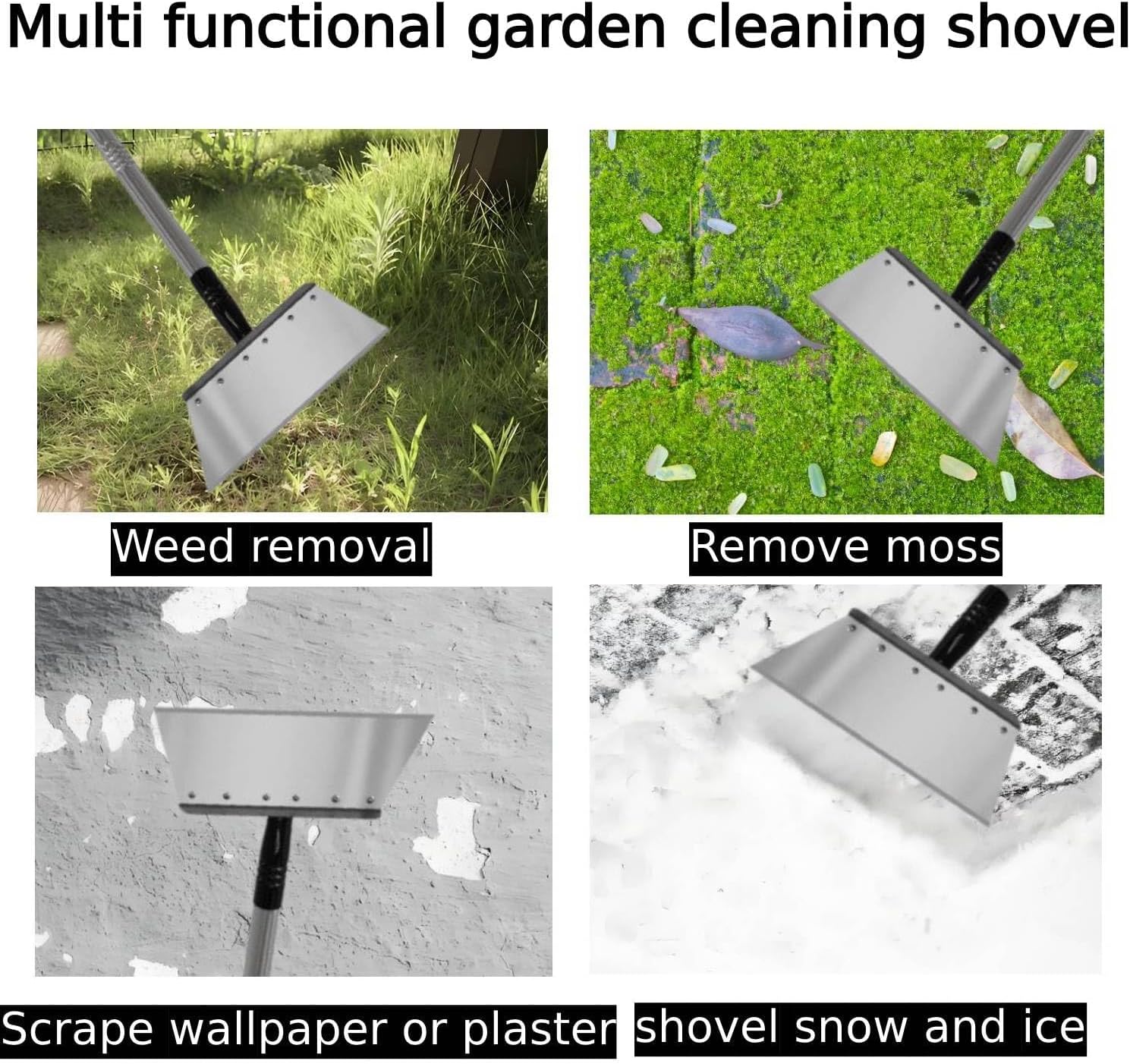 RISETEX Multifunctional Garden Flat Shovel，57" Heavy Duty Stainless Steel Cleaning Tool with Adjustable Handle for Weeding, Lawn Edging, Snow/Ice Removal & Digging, Durable Outdoor Spade & Scraper