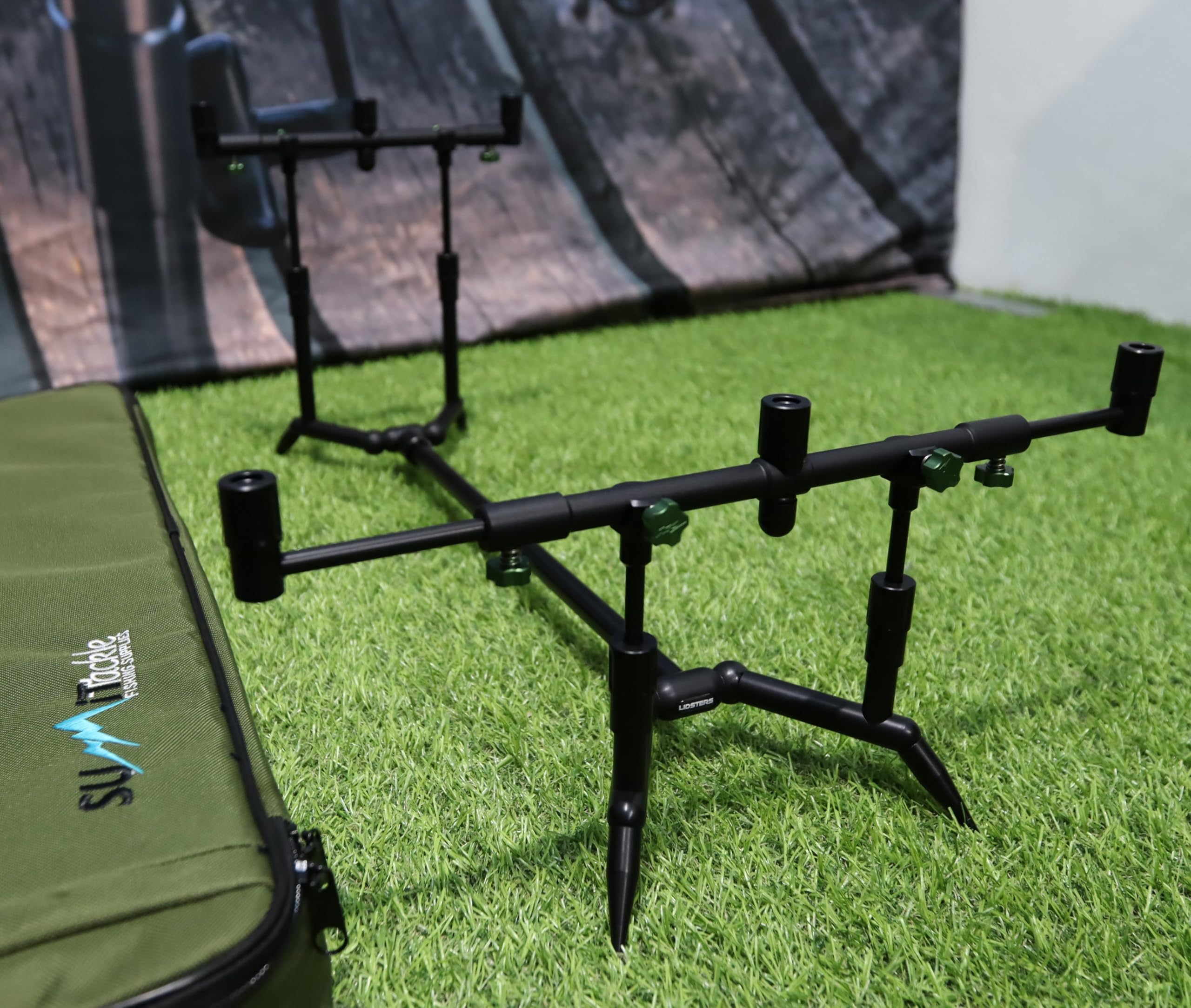 Summit x Lidsters Carp Fishing Rod Pod Mini Points Black 3 Rods Green Screw
