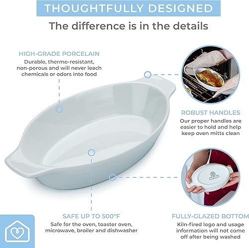 Miniatura 3 de Heartland Home Plato de porcelana mini cacerola ovalada para gratinar (juego de 4 piezas). Plato para hornear coliflor, cuencos partidos de plátano,